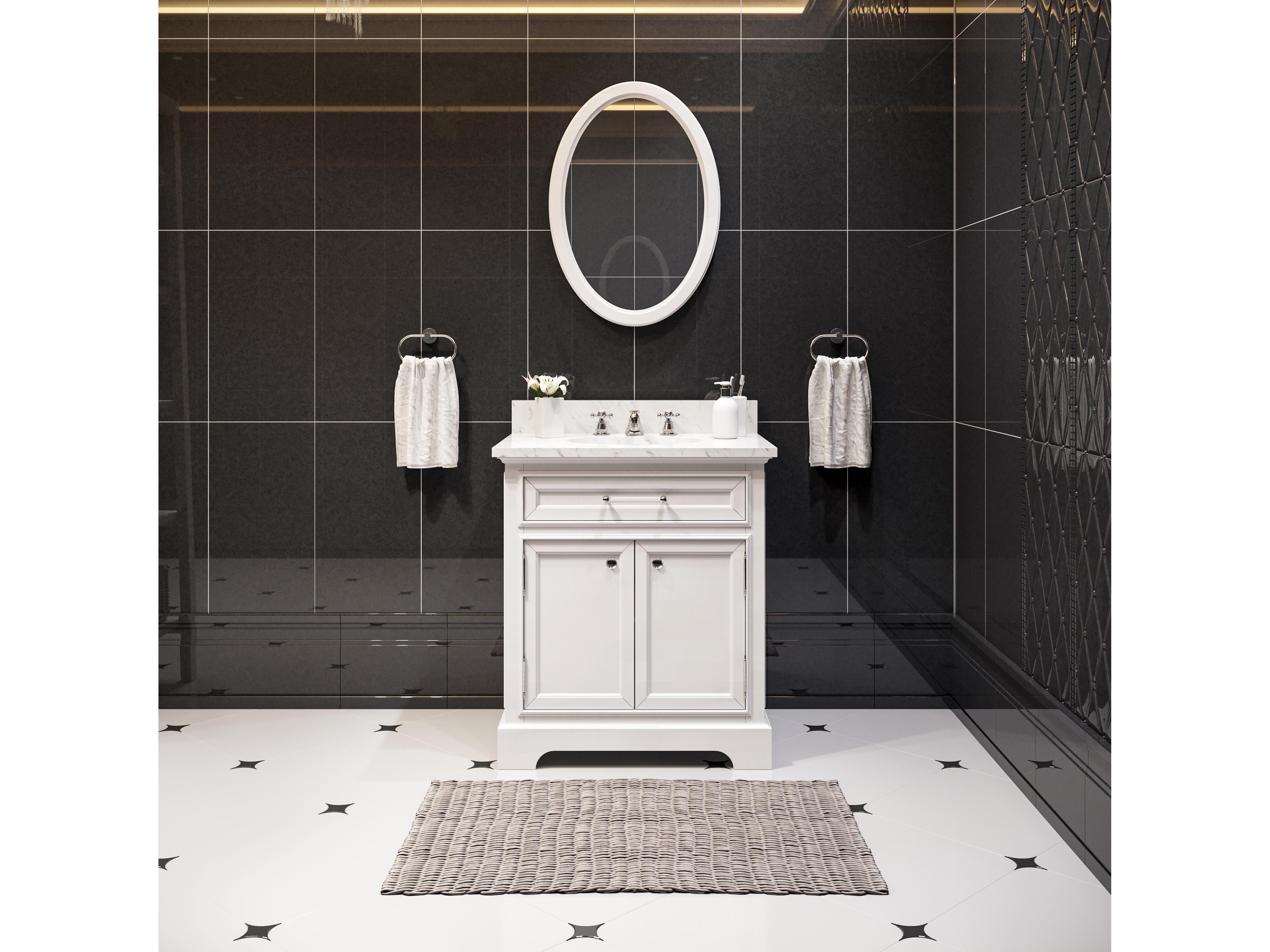 Water Creation Derby Single Sink Carrara White Marble Countertop Bath Vanity In Pure White with Chrome Classic Faucet