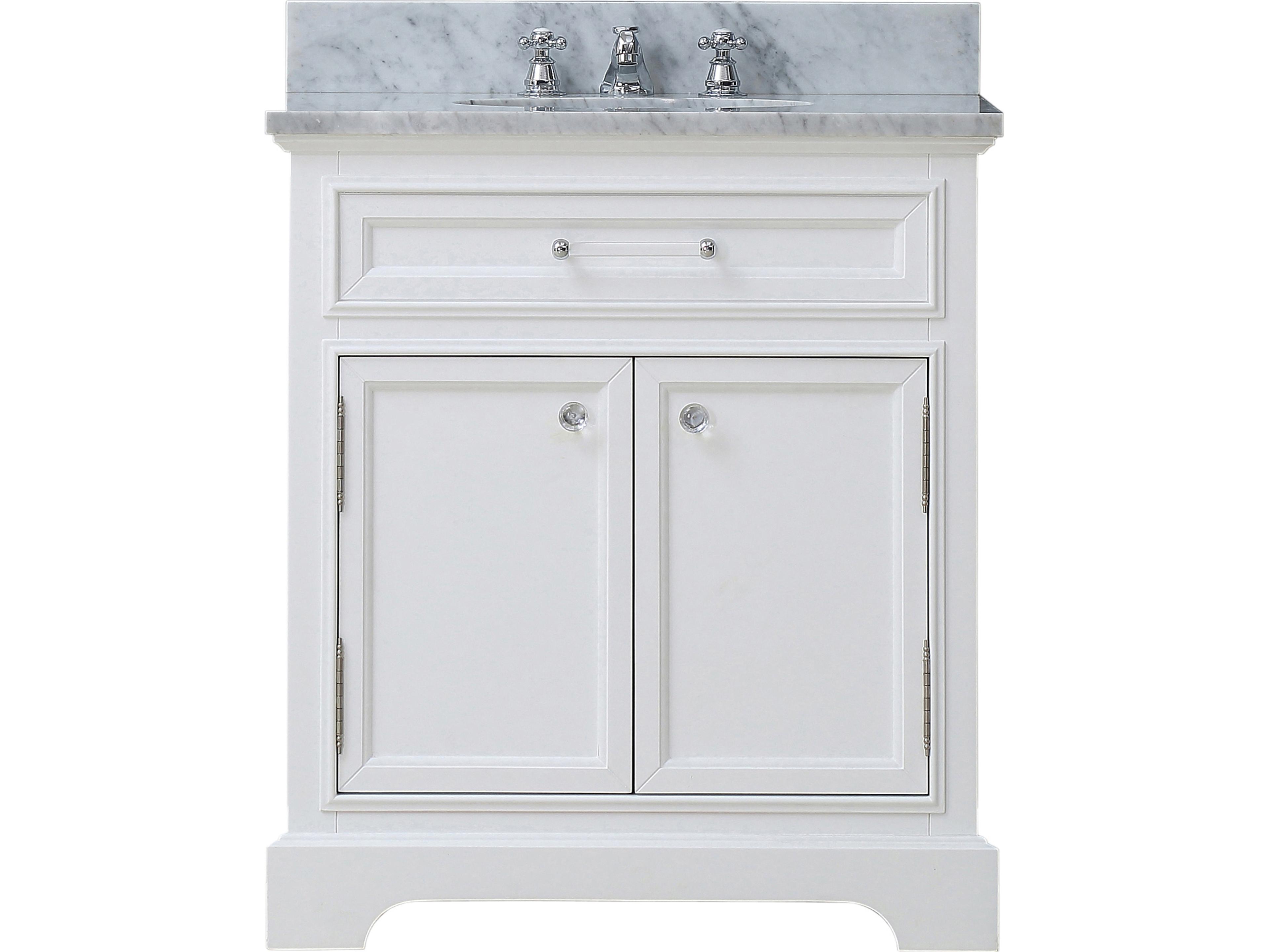 Derby Single Sink Carrara White Marble Countertop Bath Vanity In Pure White with Chrome Classic Faucet