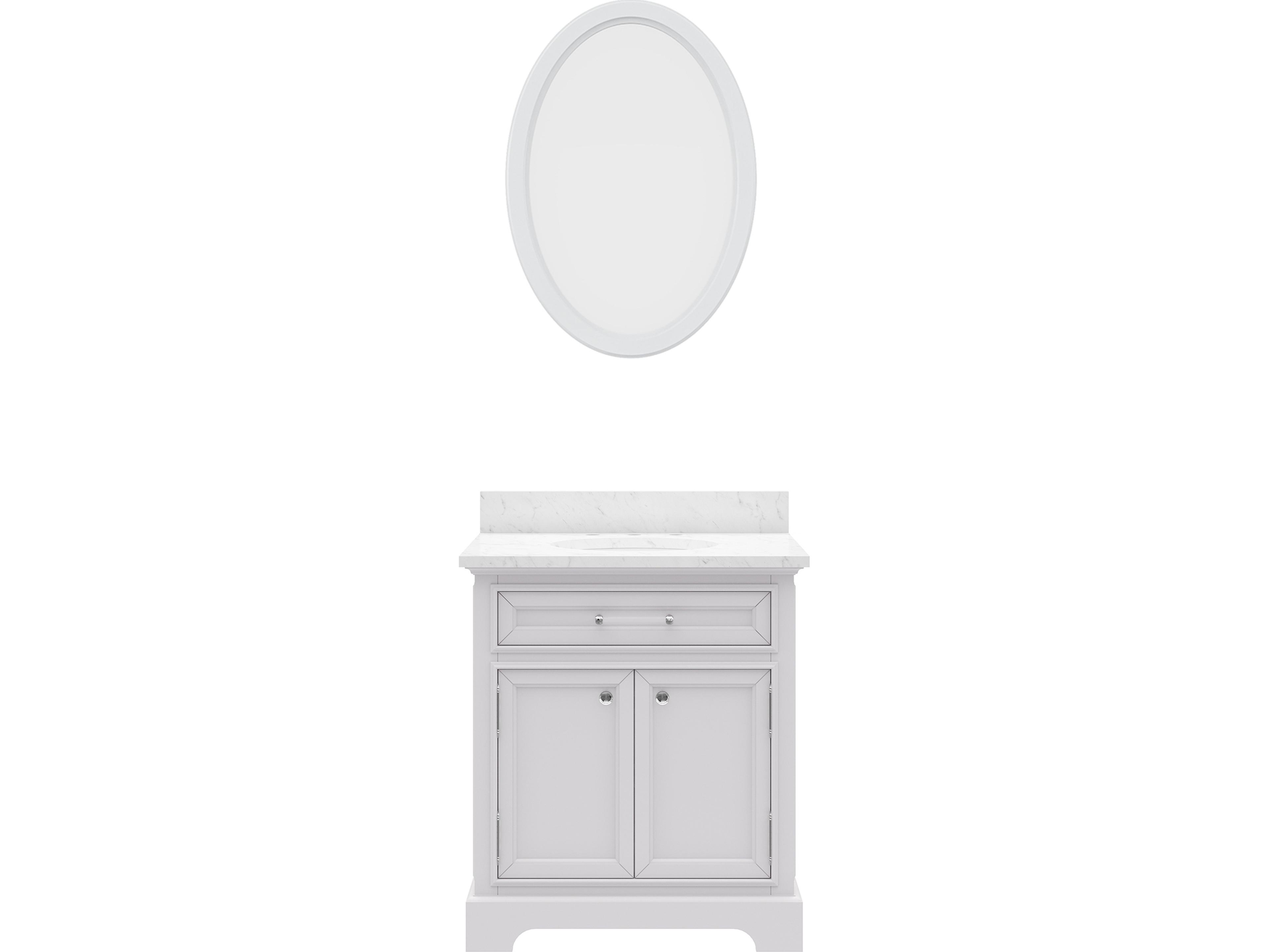 Derby Single Sink Carrara White Marble Countertop Bath Vanity In Pure White with Oval Mirror (S)