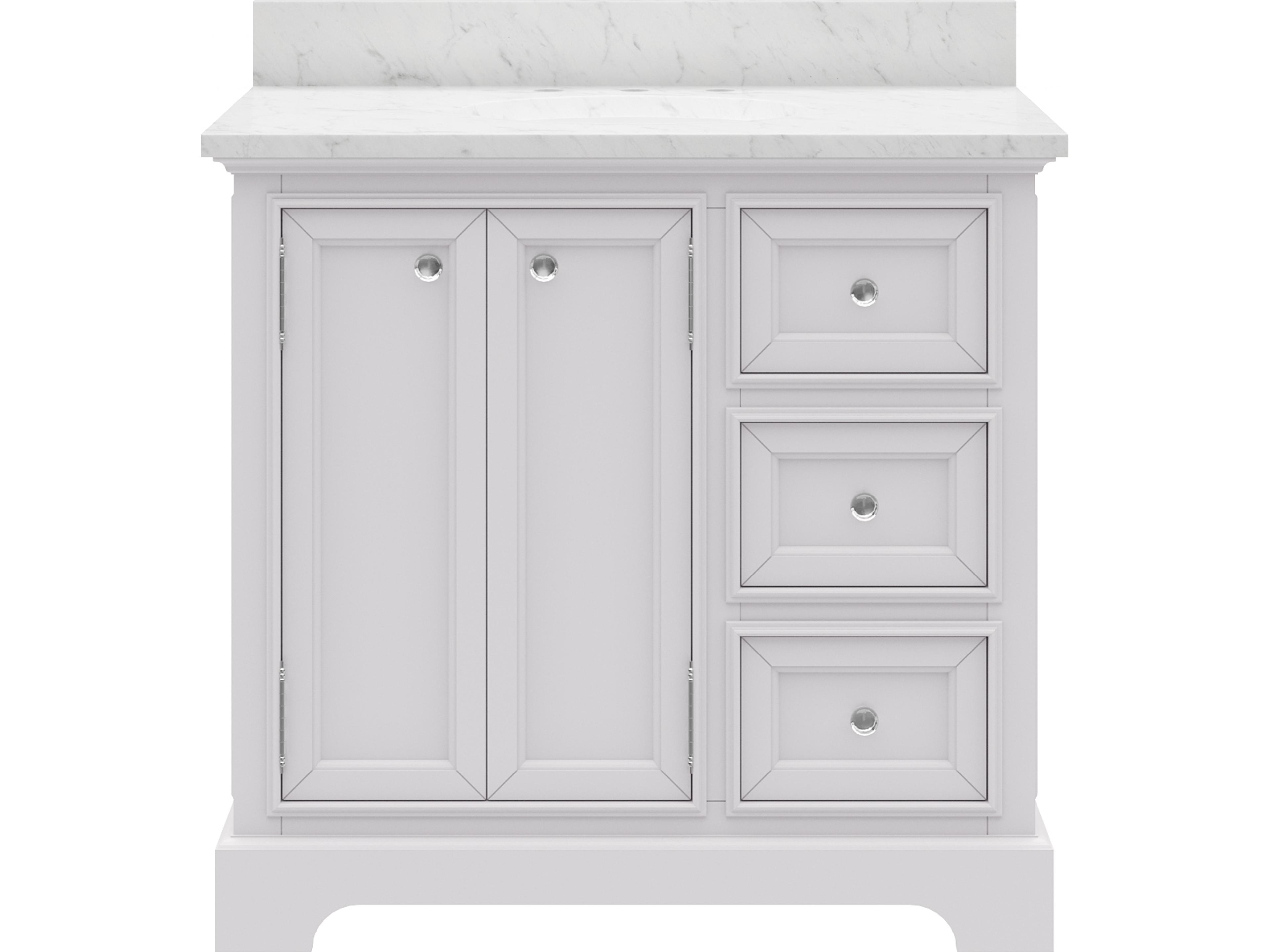 Derby Chrome Single Sink Carrara White Marble Countertop Bath Vanity In Pure White