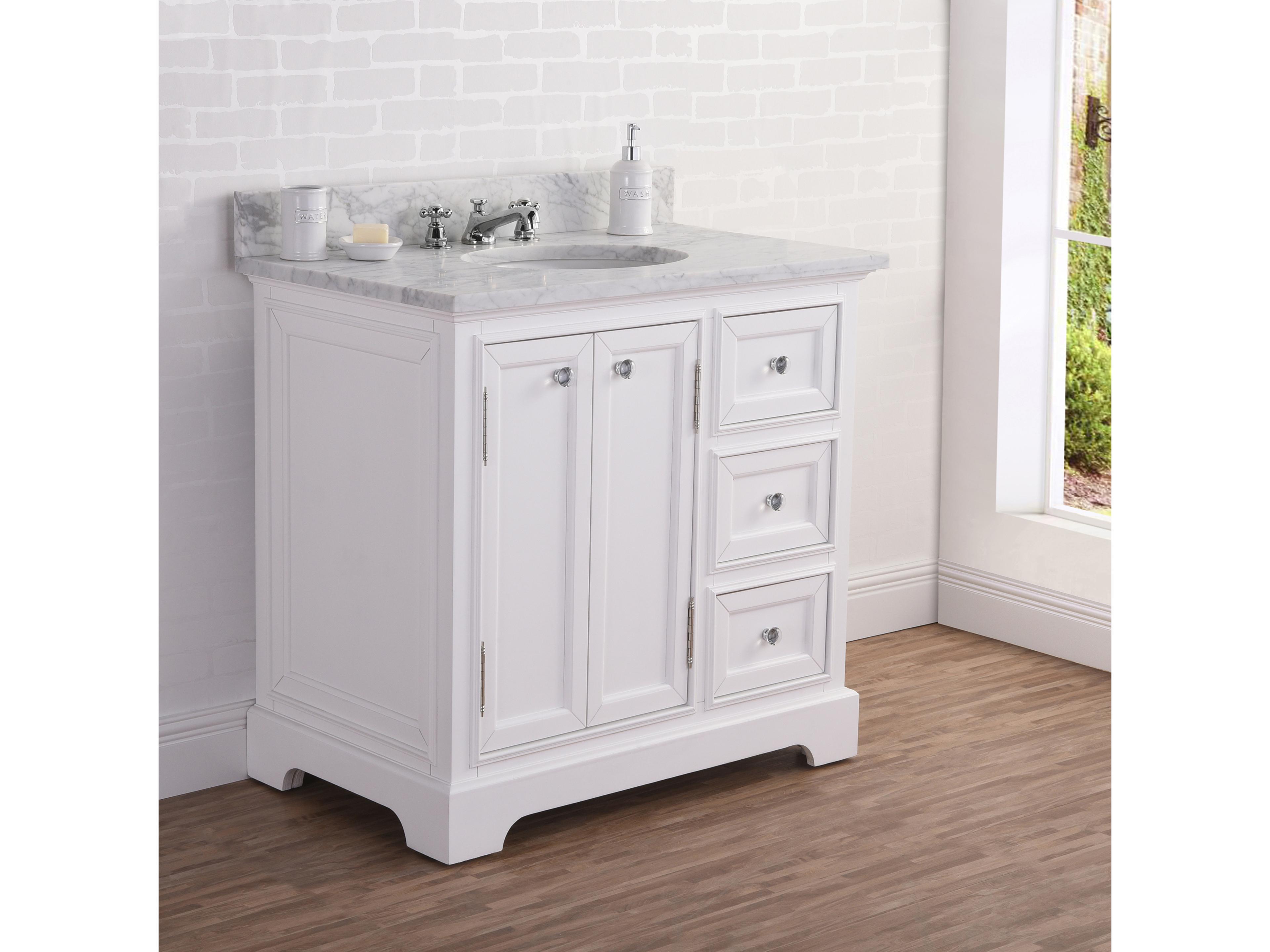 Water Creation Derby Chrome Single Sink Carrara White Marble Countertop Bath Vanity In Pure White