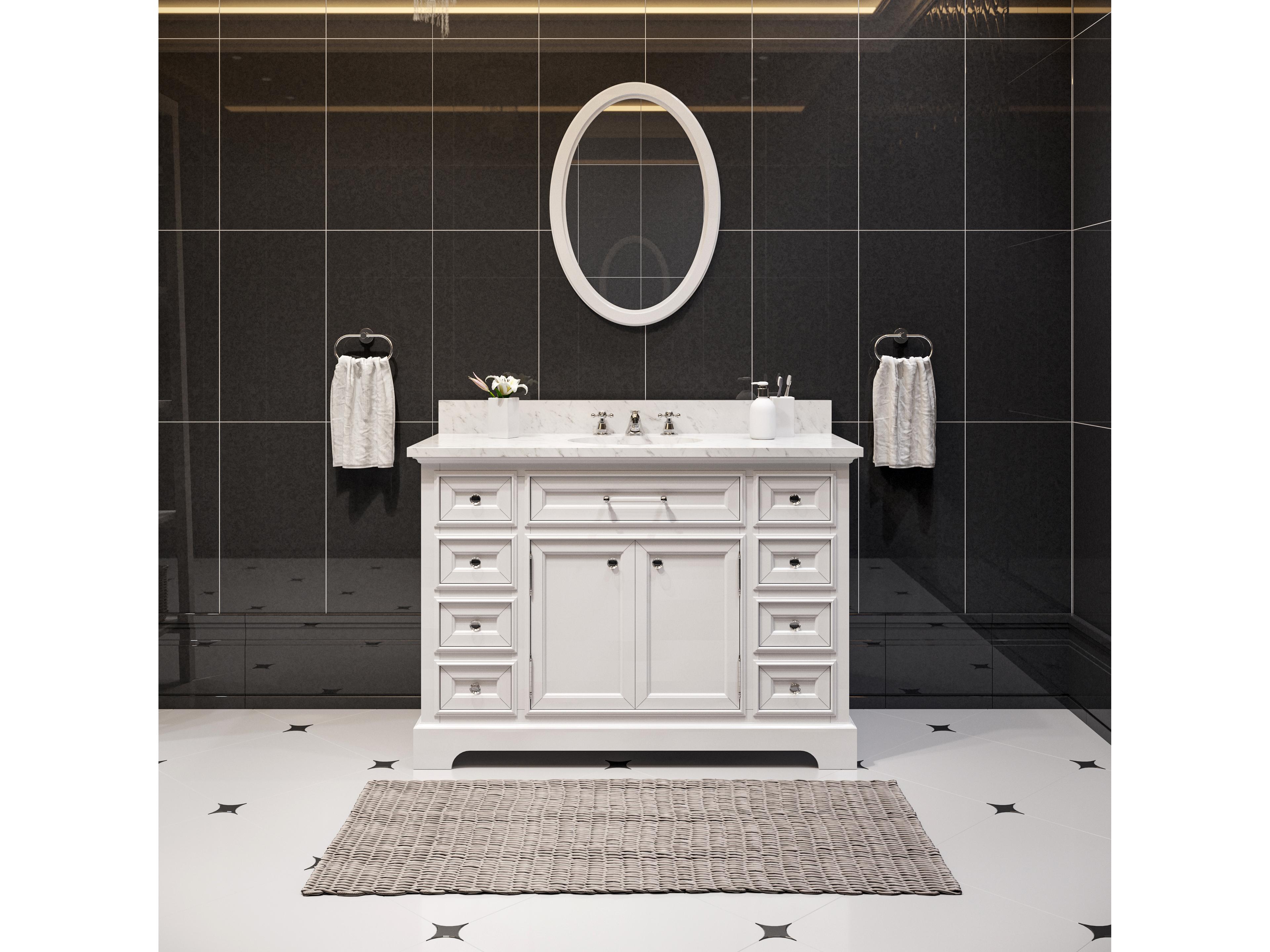 Water Creation Derby Single Sink Carrara White Marble Countertop Bath Vanity In Pure White