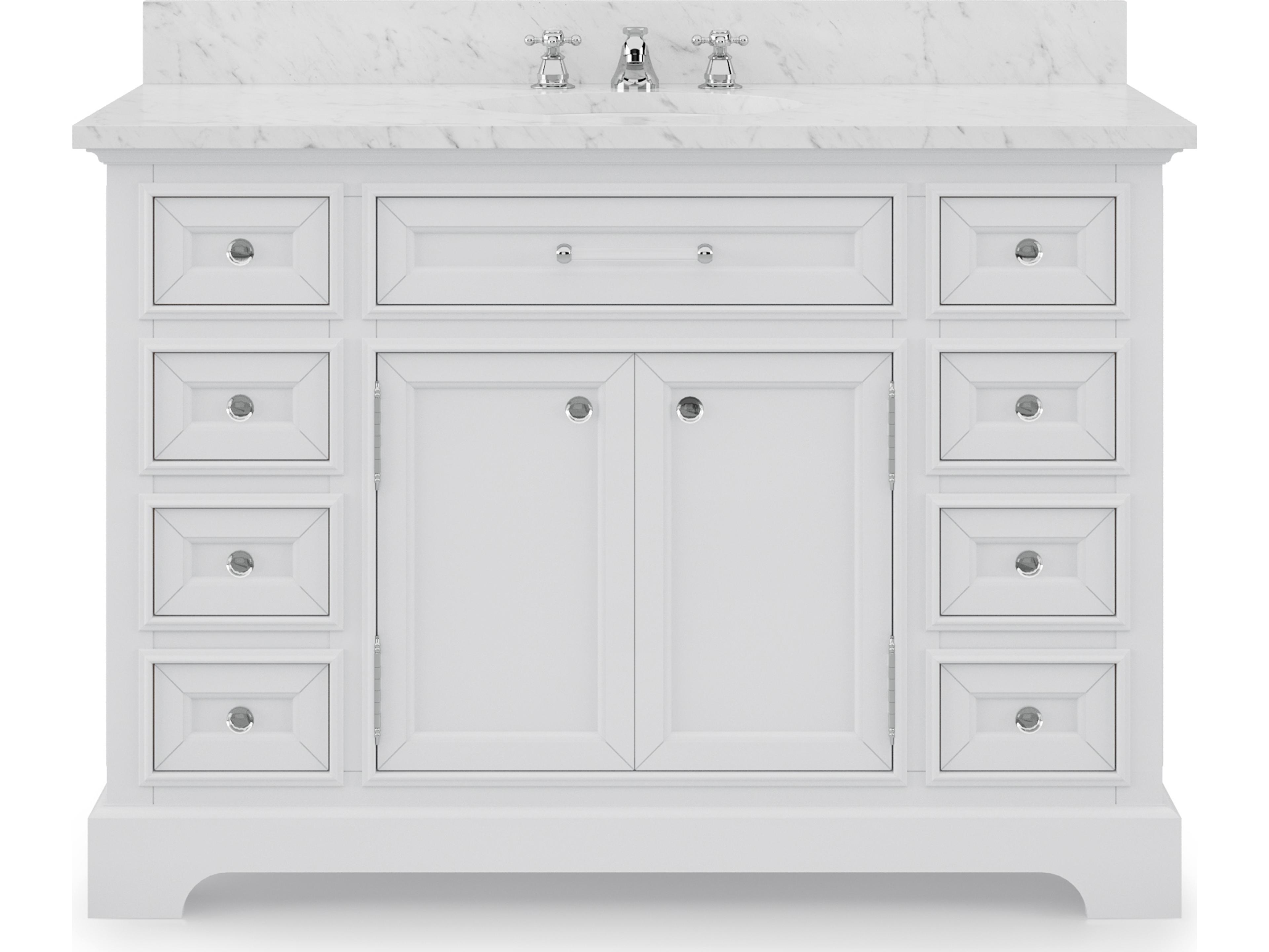 Derby  Single Sink Carrara White Marble Countertop Bath Vanity In Pure White with Chrome Classic Faucet