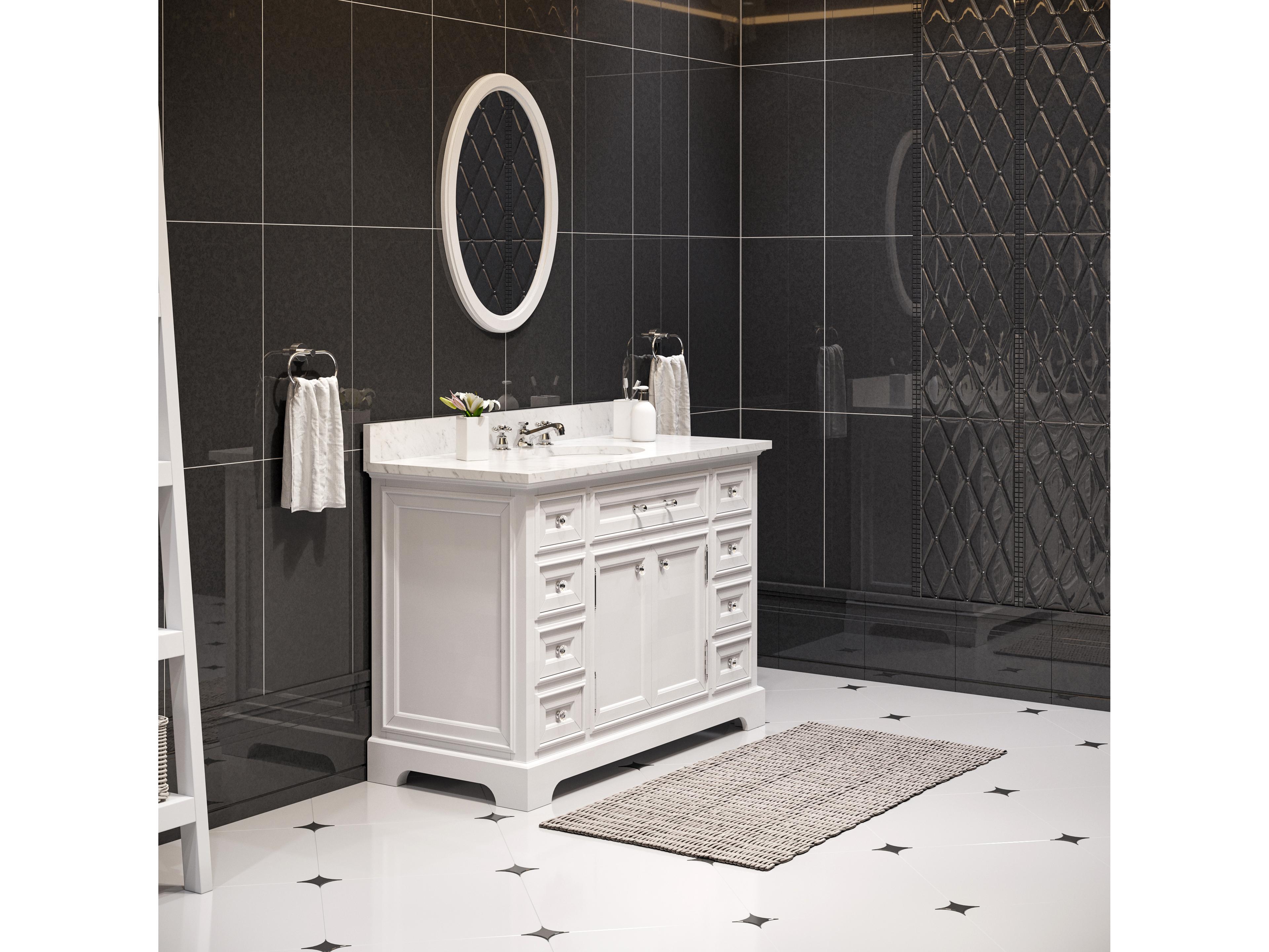 Water Creation Derby  Single Sink Carrara White Marble Countertop Bath Vanity In Pure White with Chrome Classic Faucet