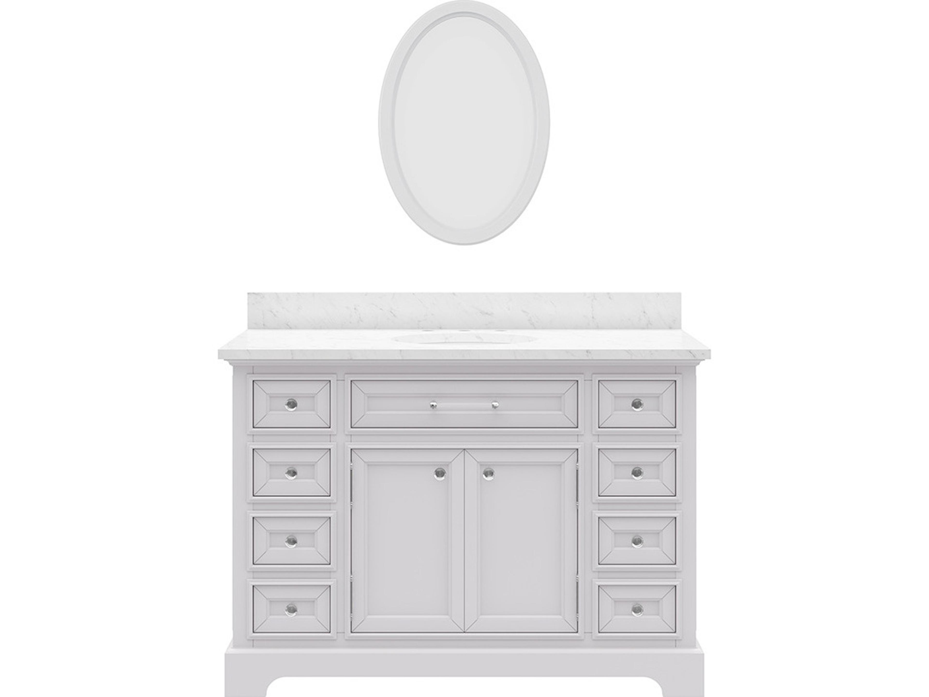 Derby Single Sink Carrara White Marble Countertop Bath Vanity In Pure White with Oval Mirror (S)