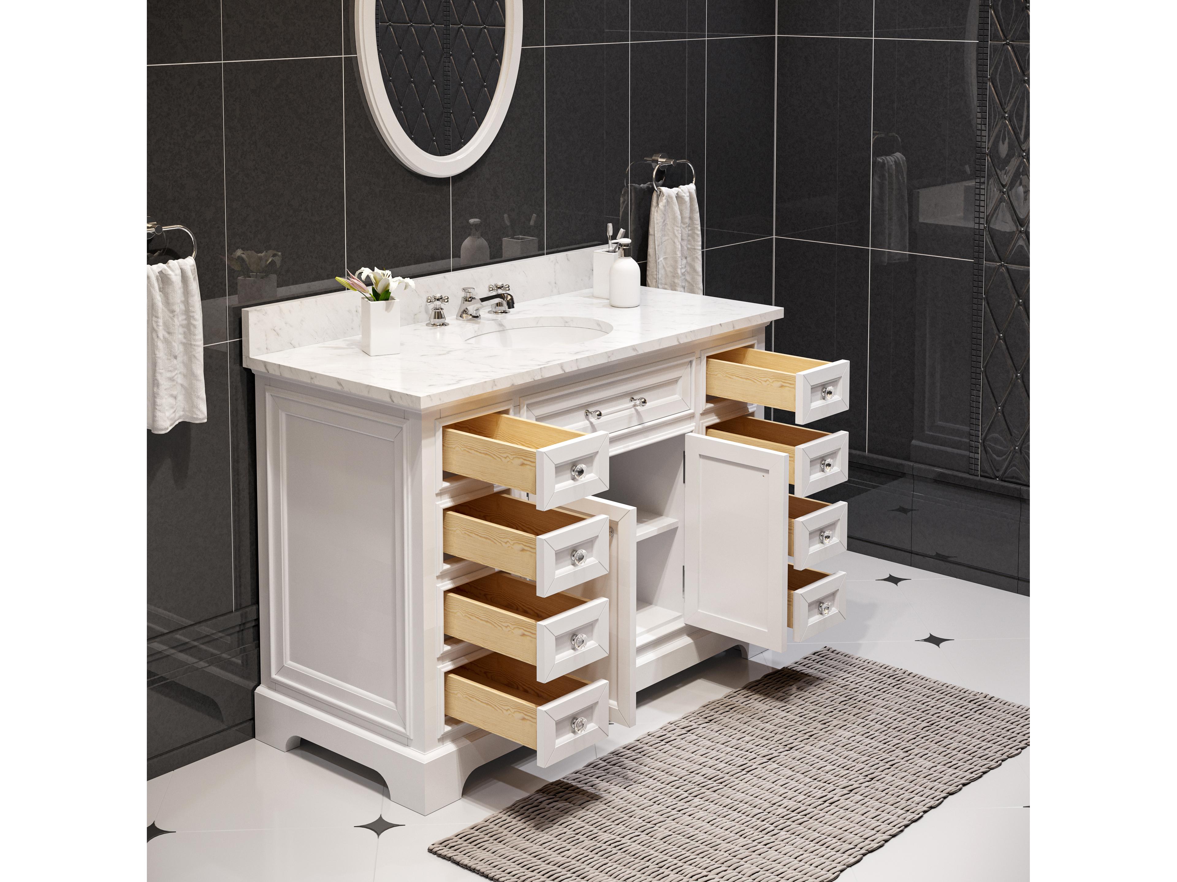 Water Creation Derby Single Sink Carrara White Marble Countertop Bath Vanity In Pure White with Oval Mirror (S)