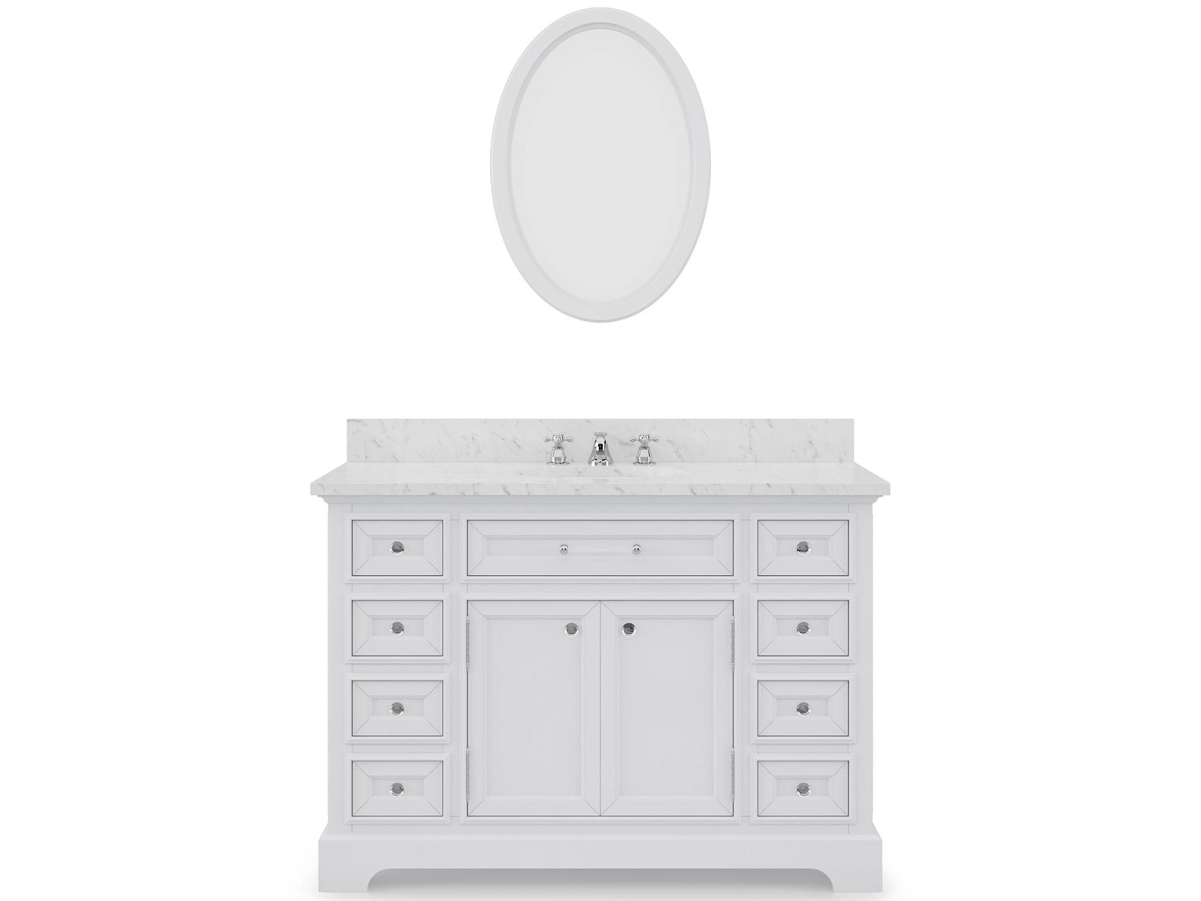 Derby Single Sink Carrara White Marble Countertop Bath Vanity In Pure White with Chrome Classic Faucet and Oval Mirror (S)