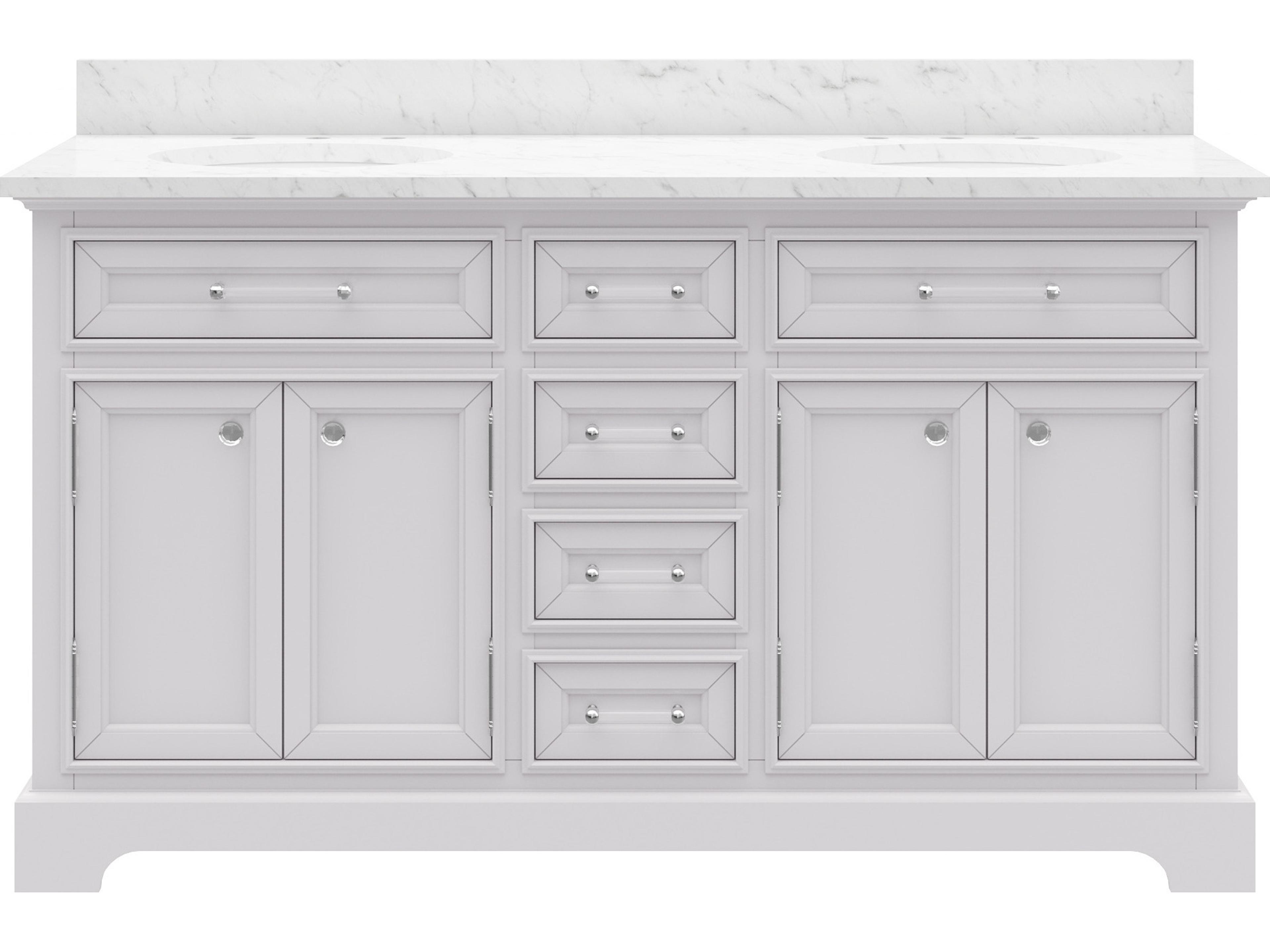 Derby Double Sink Carrara White Marble Countertop Bath Vanity In Pure White