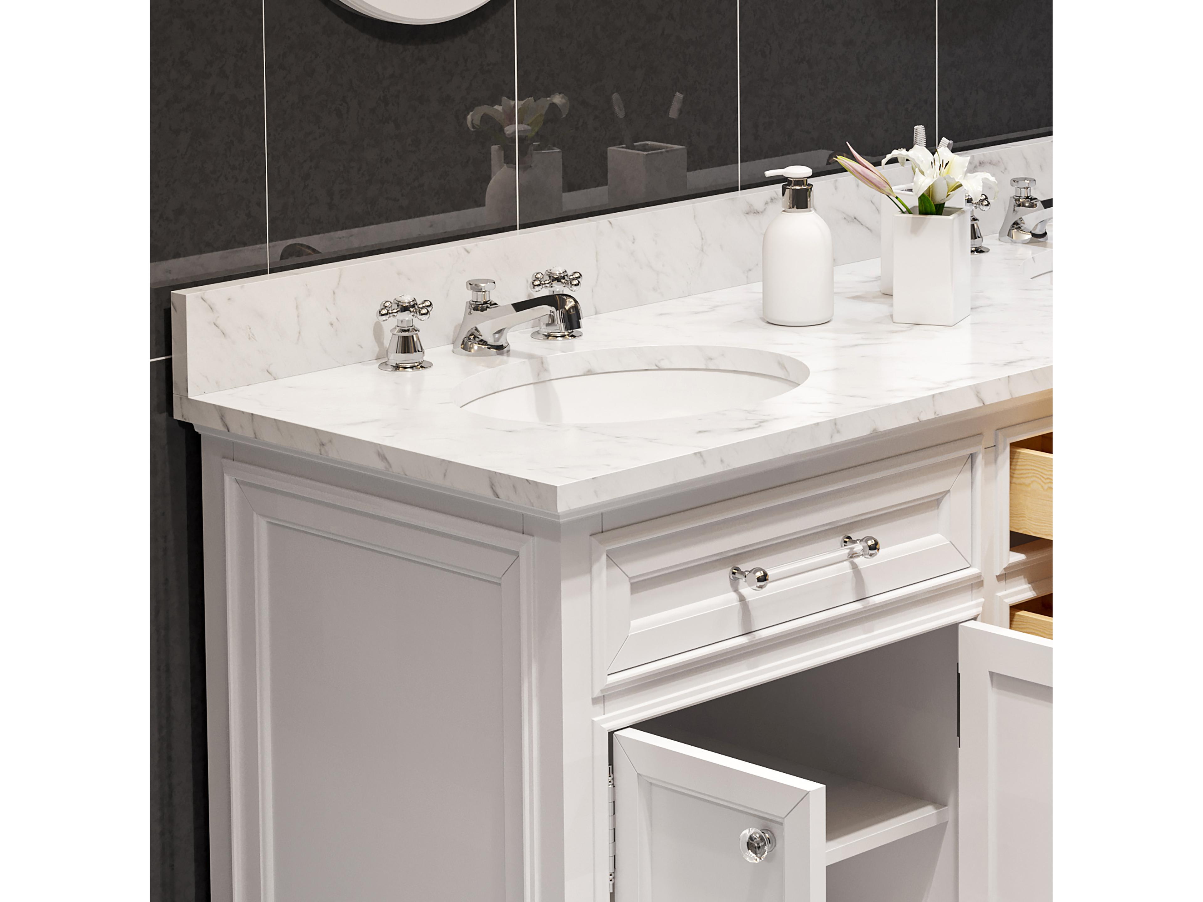 Water Creation Derby Double Sink Carrara White Marble Countertop Bath Vanity In Pure White
