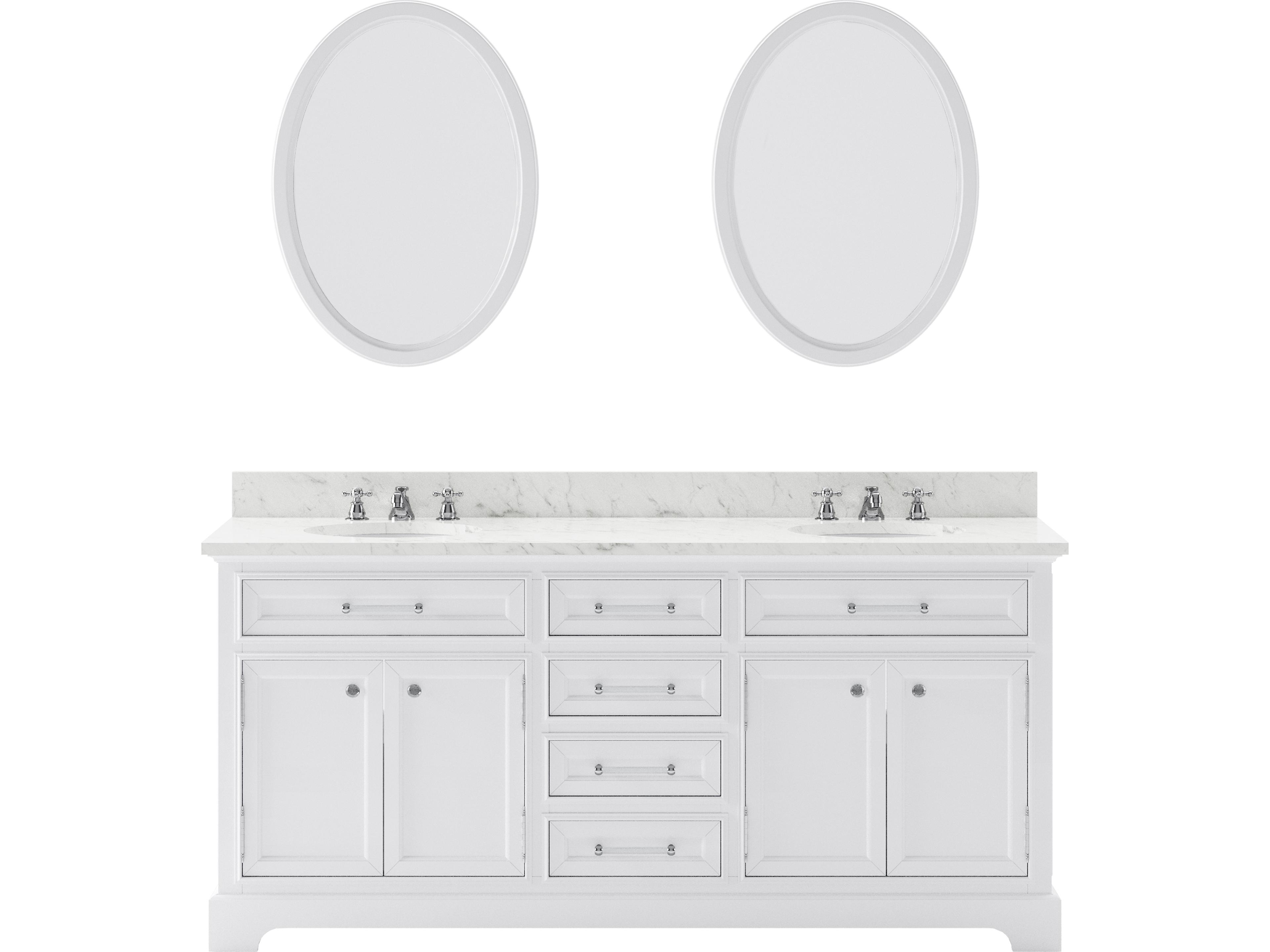 Derby Pure White Double Sink Bathroom Vanity With Matching Framed Mirrors And Faucets