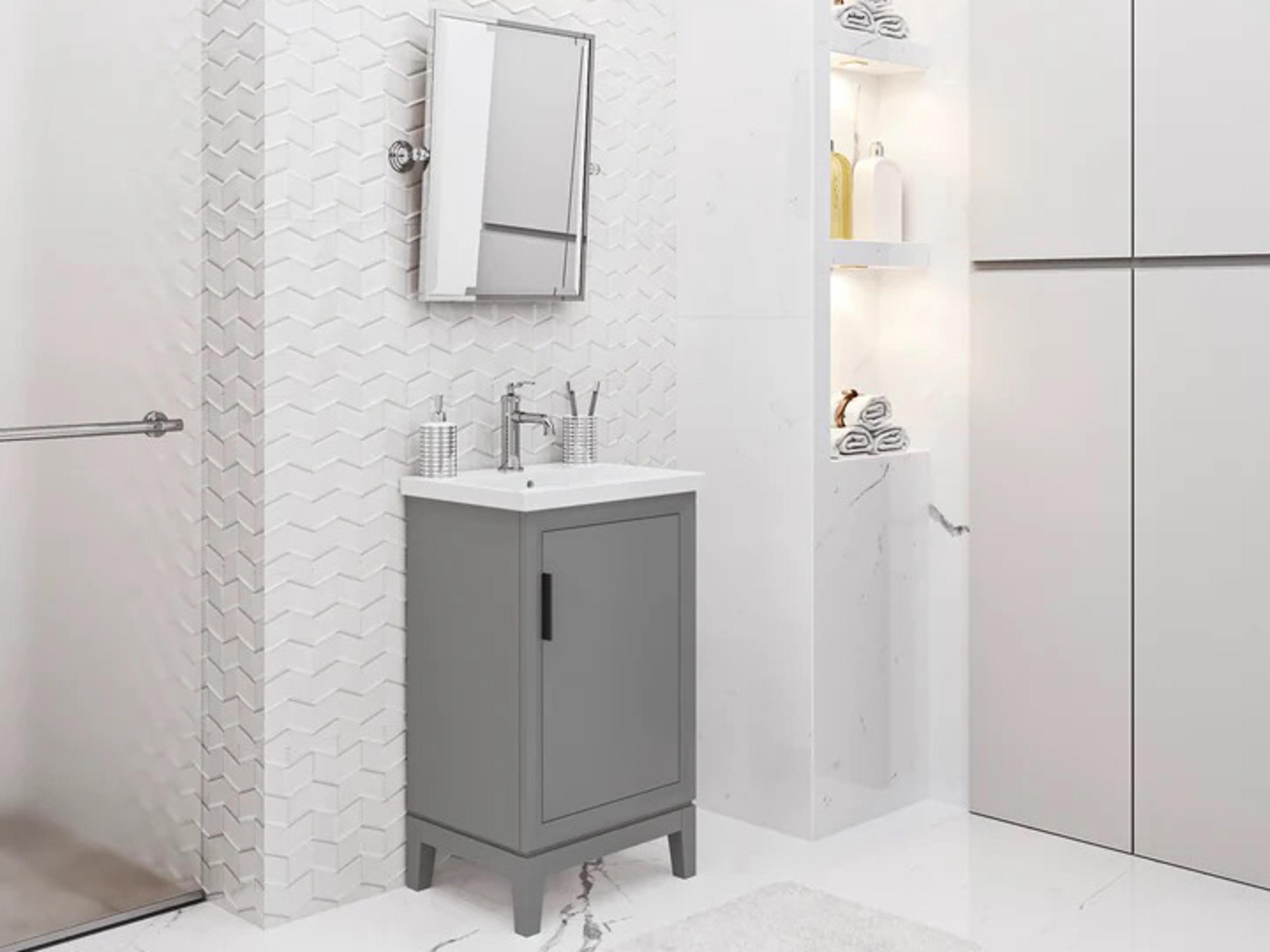 Water Creation Elsa Integrated Ceramic Sink Top Bath Vanity in Cashmere Grey with Modern Single Faucet