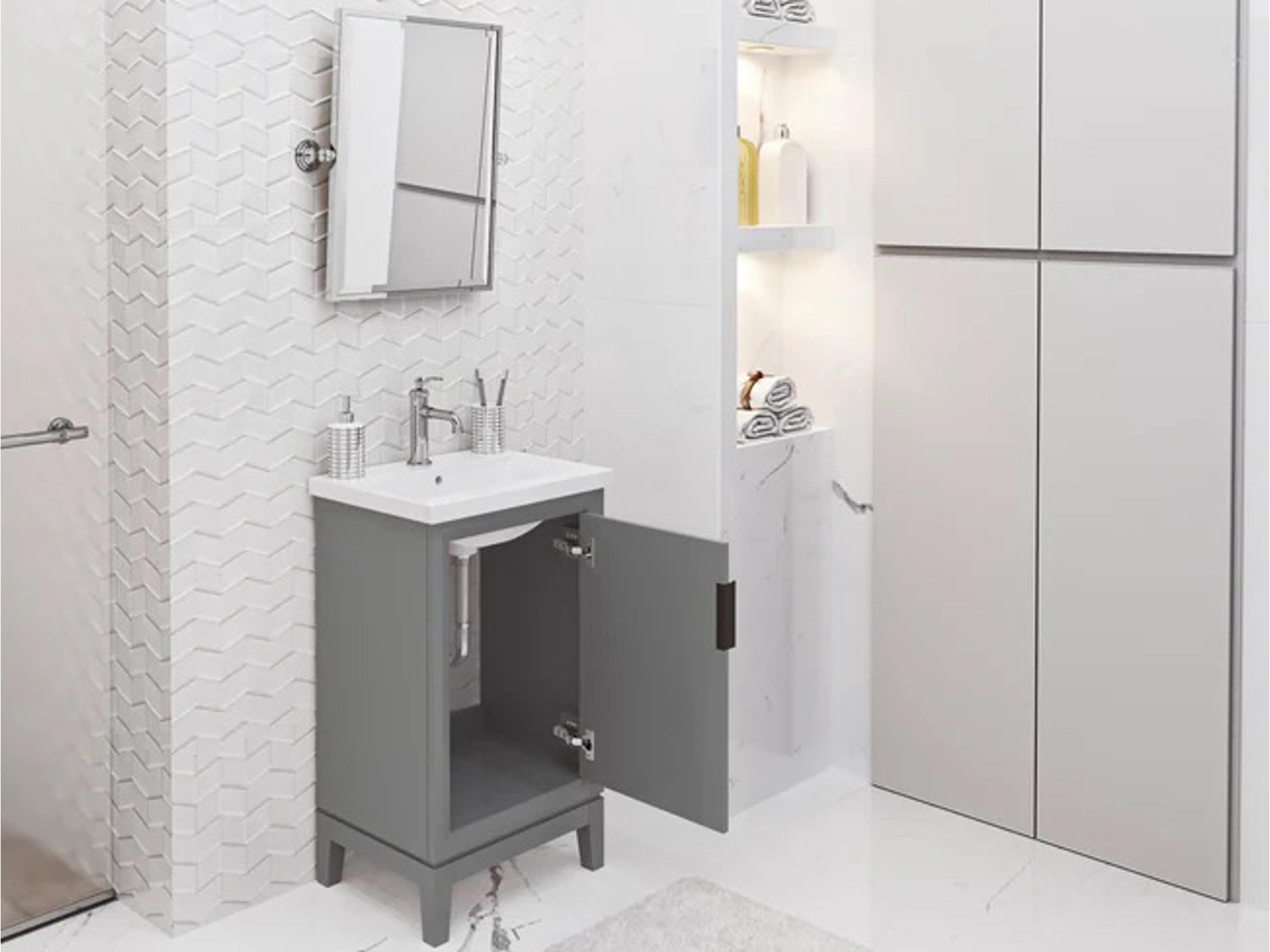 Water Creation Elsa Integrated Ceramic Sink Top Bath Vanity in Cashmere Grey with Modern Single Faucet