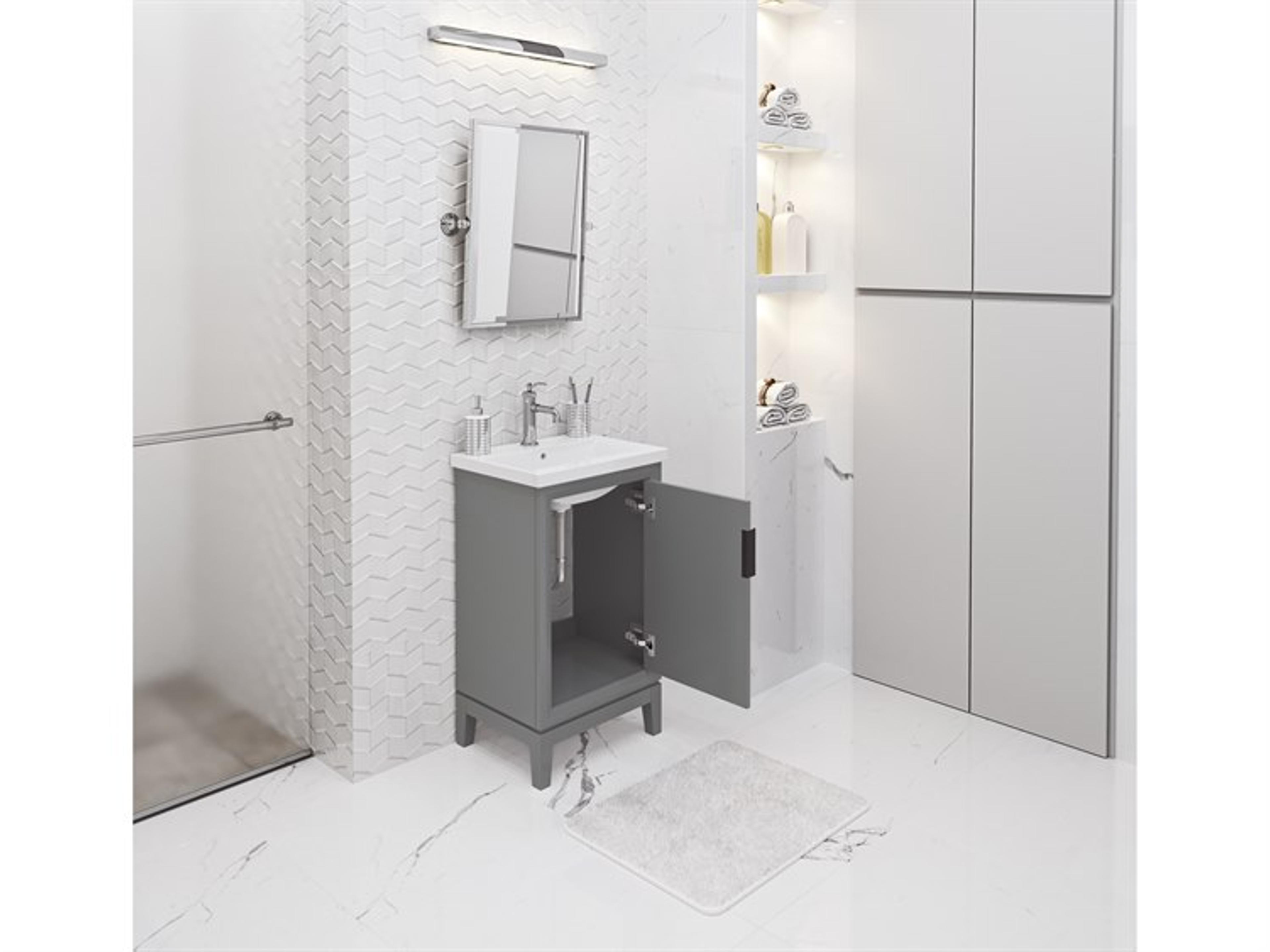 Water Creation Elsa Integrated Ceramic Sink Top Bath Vanity in Cashmere Grey with Modern Single Faucet