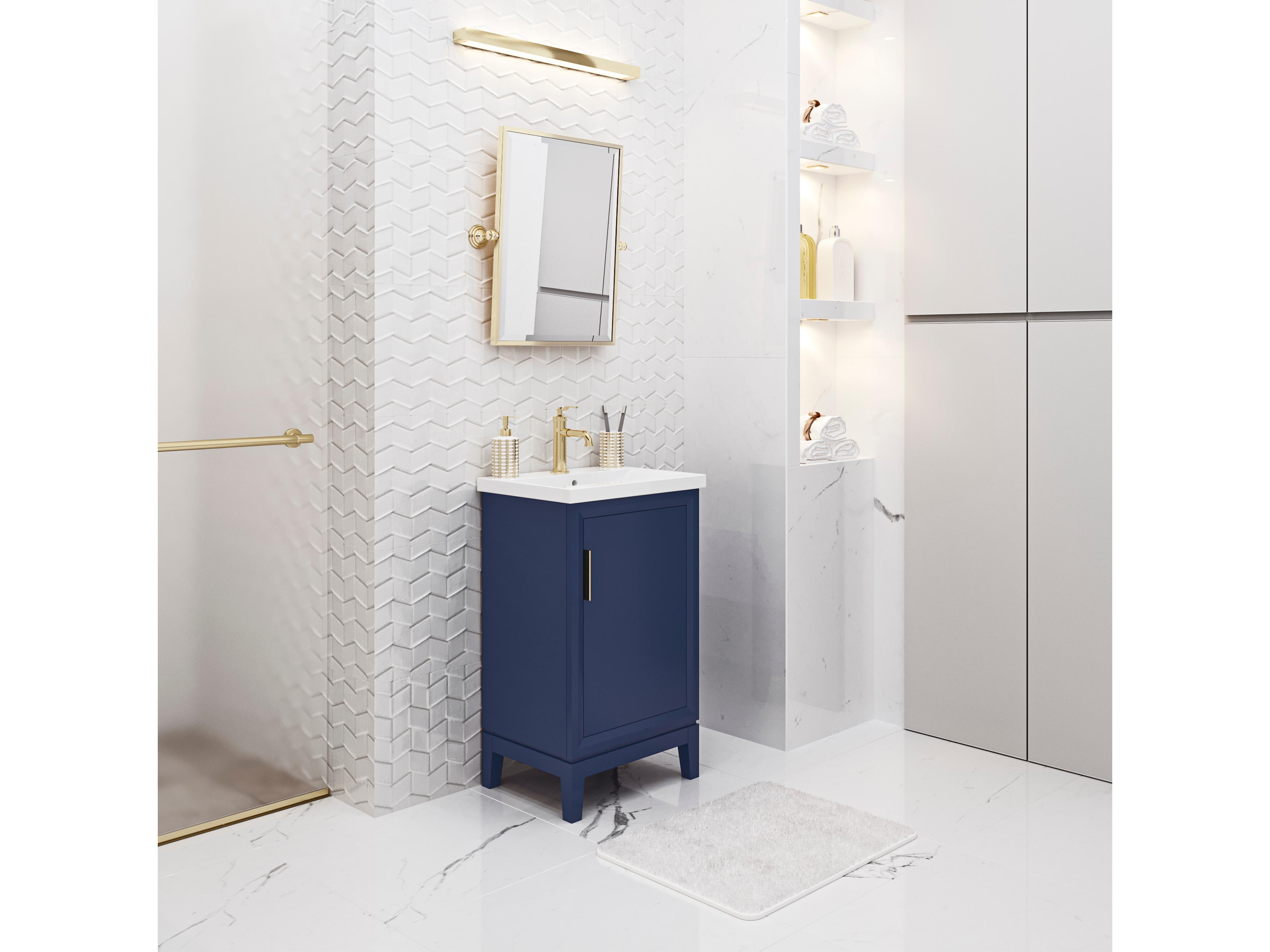 Water Creation Elsa Integrated Ceramic Sink Top Bath Vanity in Monarch Blue with Modern Single Faucet