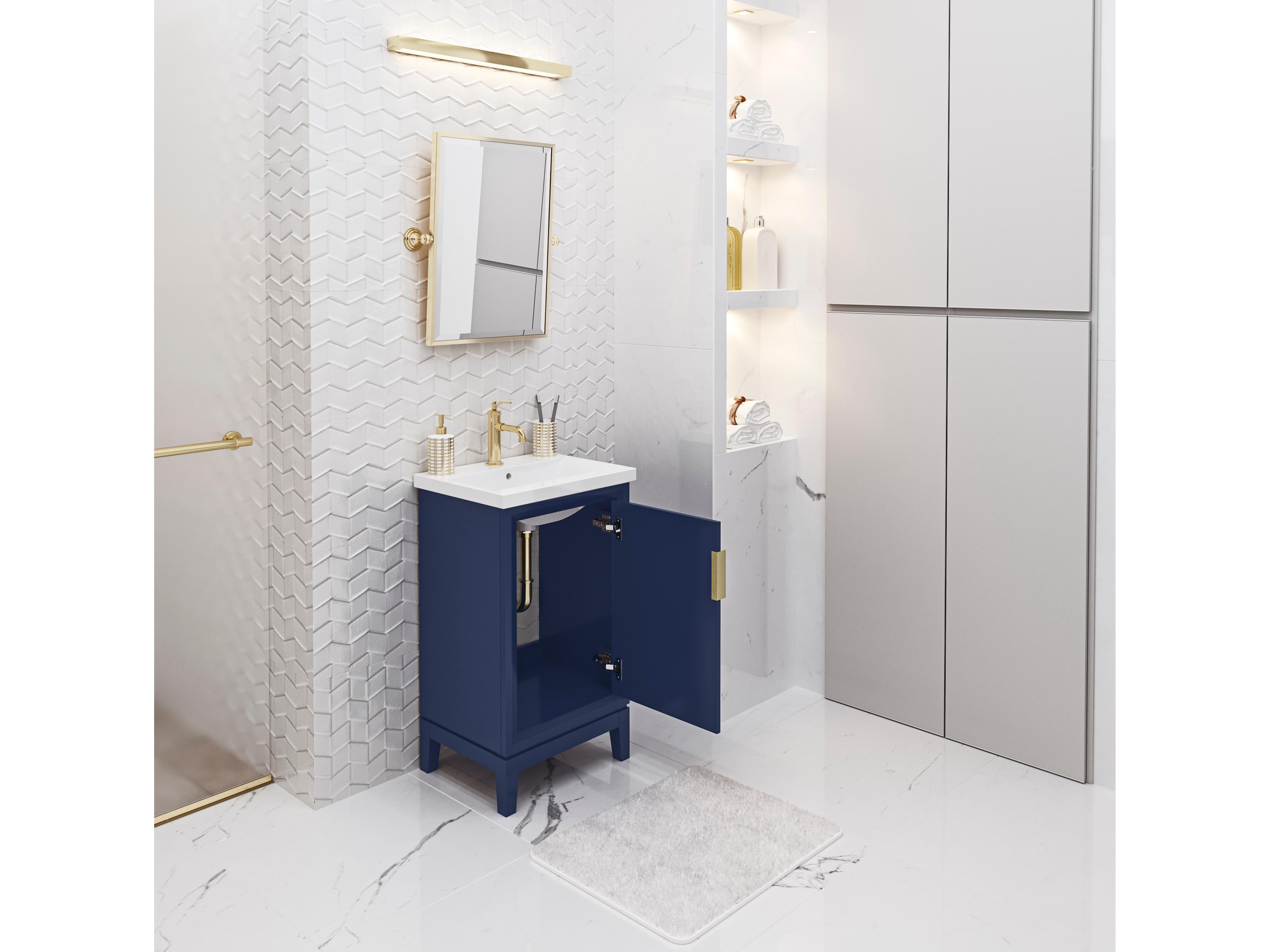 Water Creation Elsa Integrated Ceramic Sink Top Bath Vanity in Monarch Blue with Modern Single Faucet