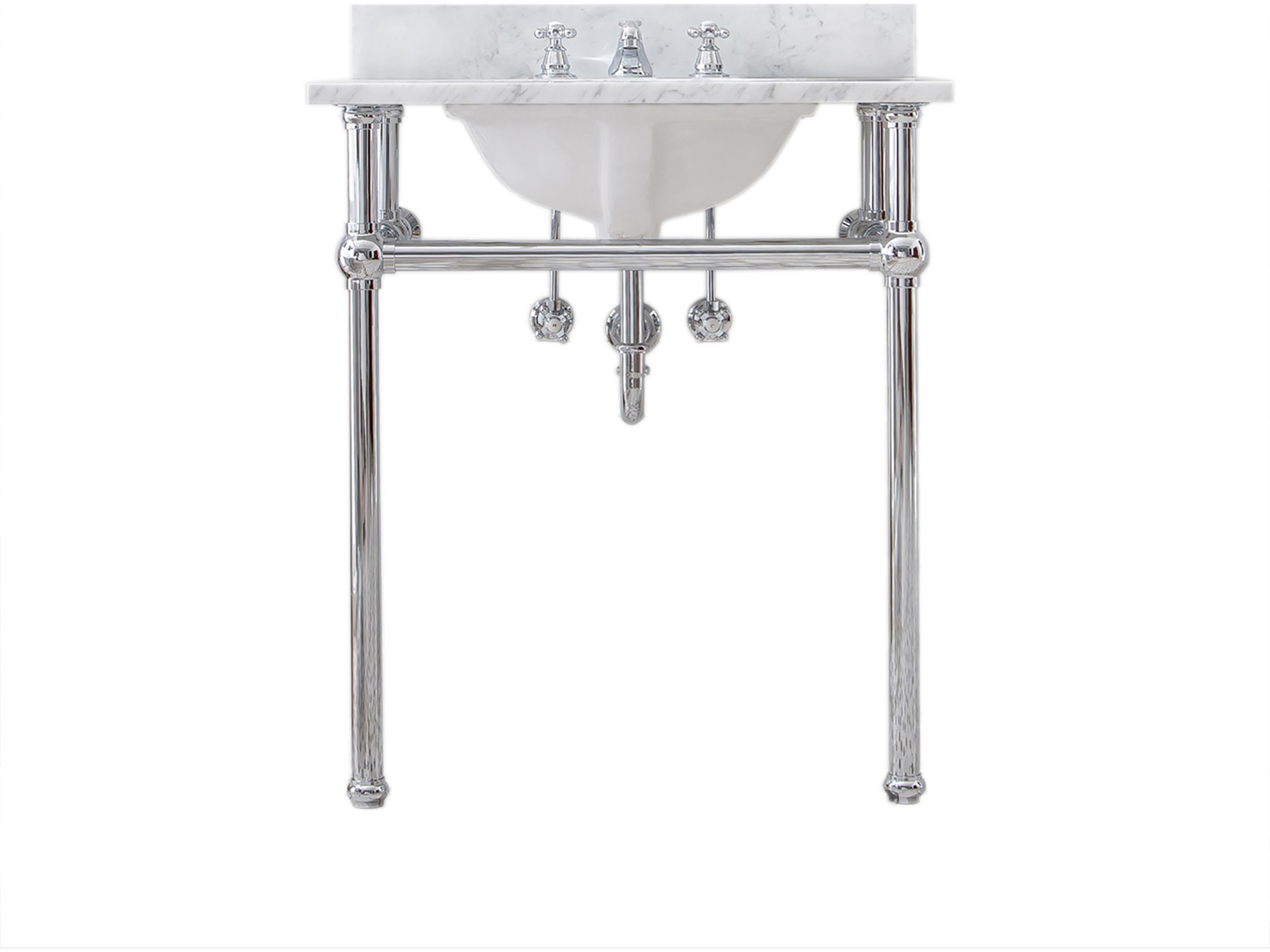 Embassy Single Wash Stand, P-Trap, and Carrara White Marble Countertop with Oval Basin in Chrome Finish