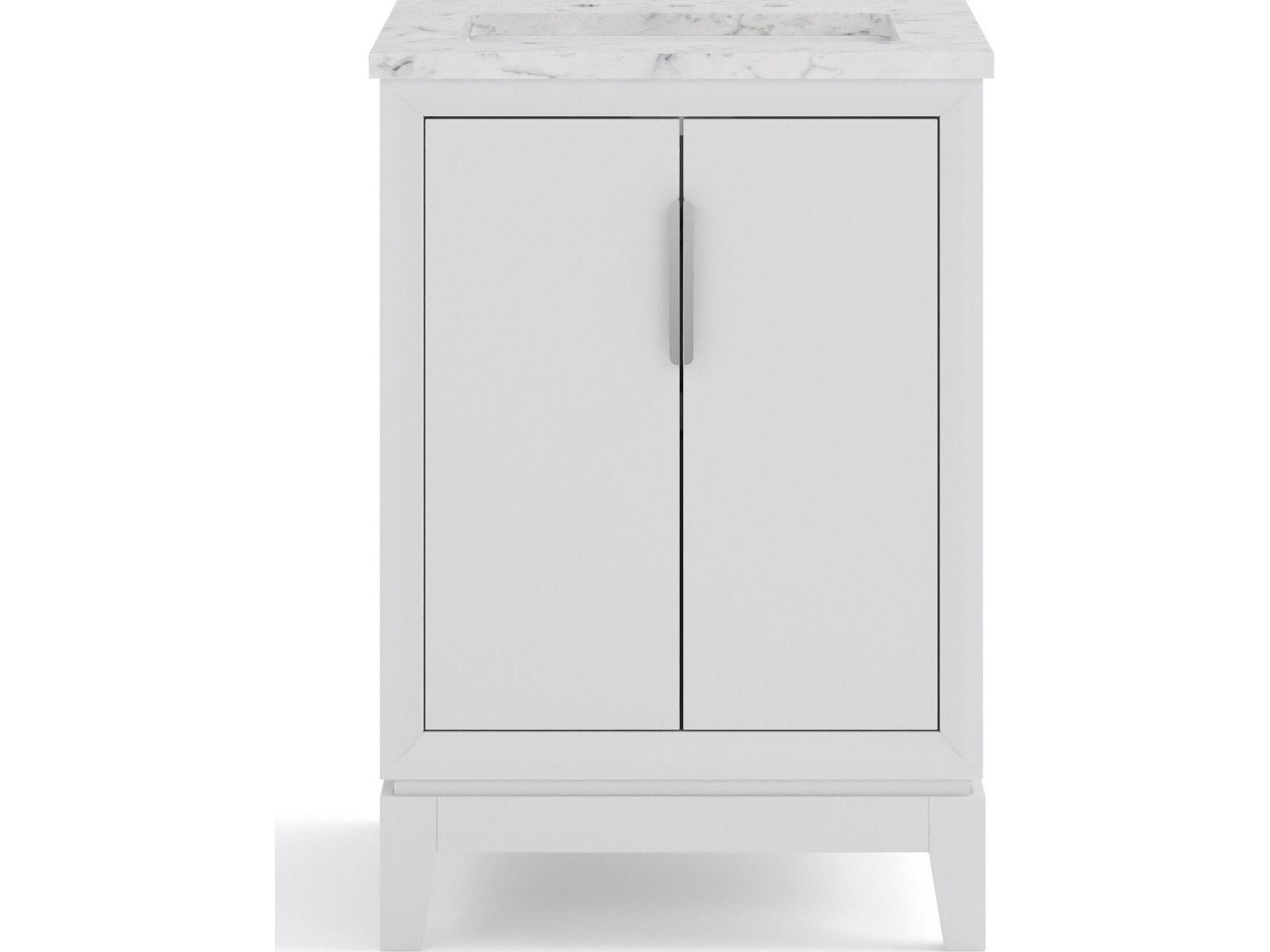 Water Creation Elizabeth Single Sink Carrara White Marble Countertop Bath Vanity In Pure White with Brushed Silver Hardware