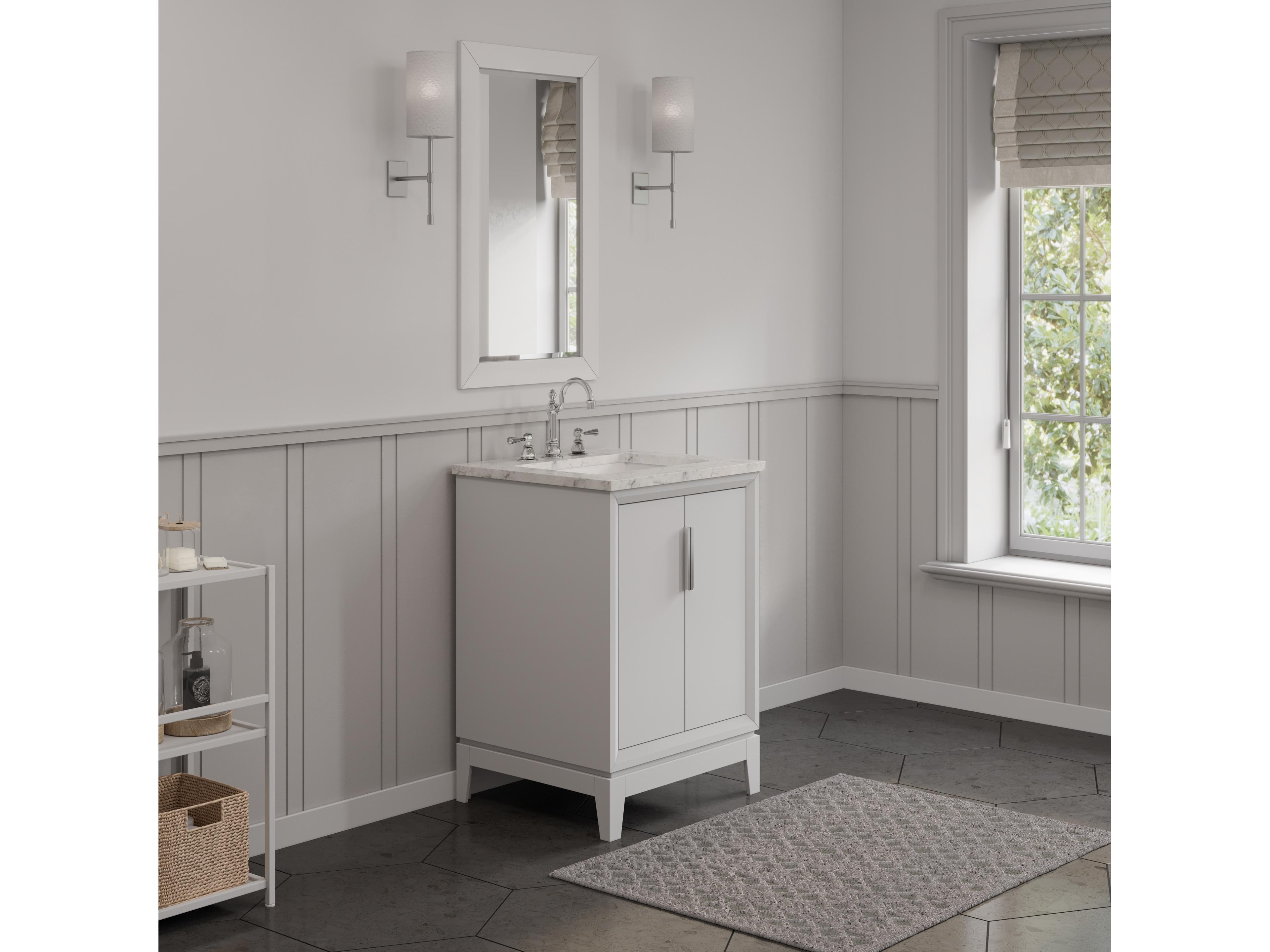 Water Creation Elizabeth Single Sink Carrara White Marble Countertop Bath Vanity In Pure White with Brushed Silver Hardware