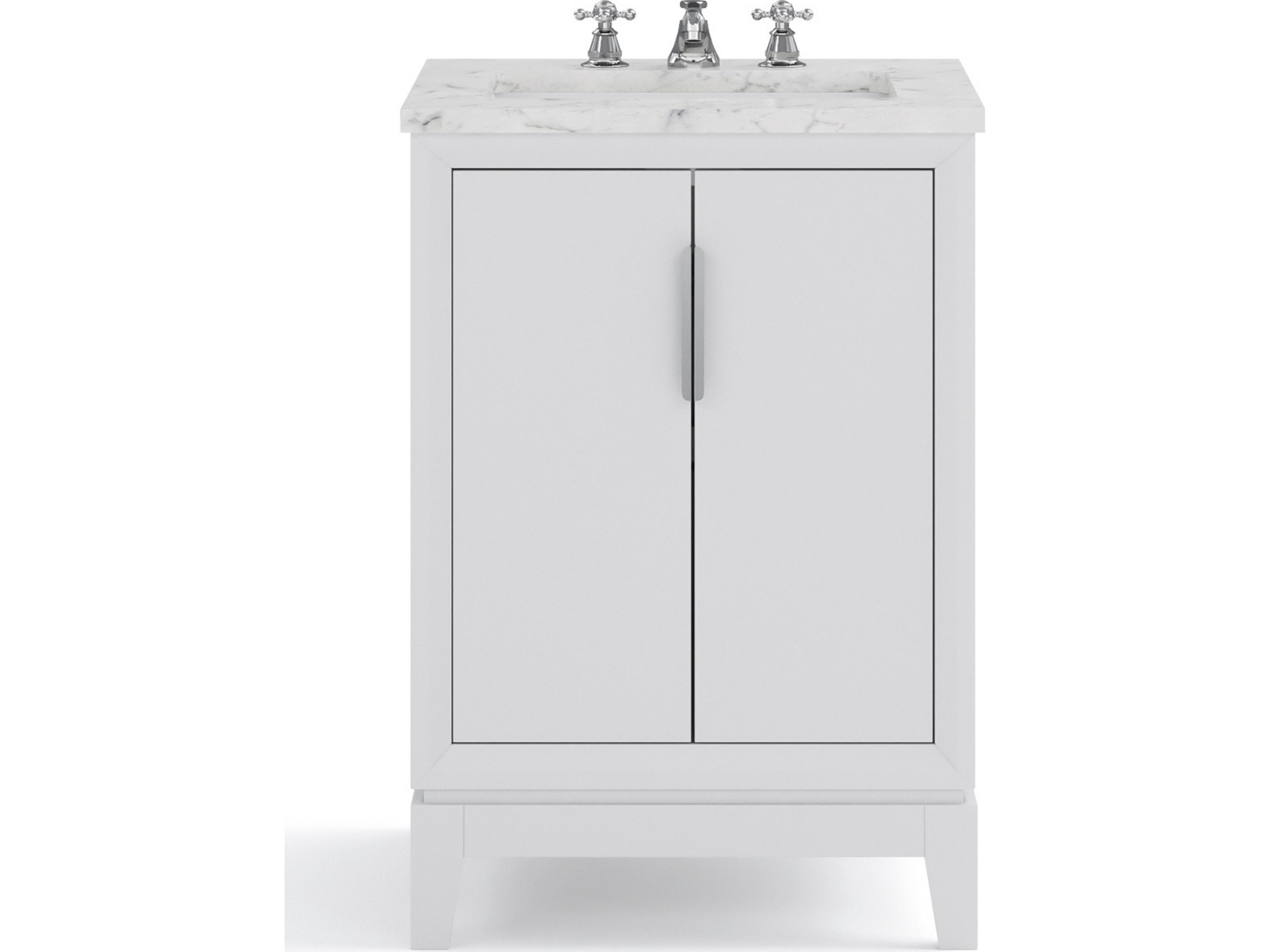 Water Creation Elizabeth Single Sink Carrara White Marble Countertop Bath Vanity In Pure White With Brushed Silver Hardware and Chrome Classic Faucet