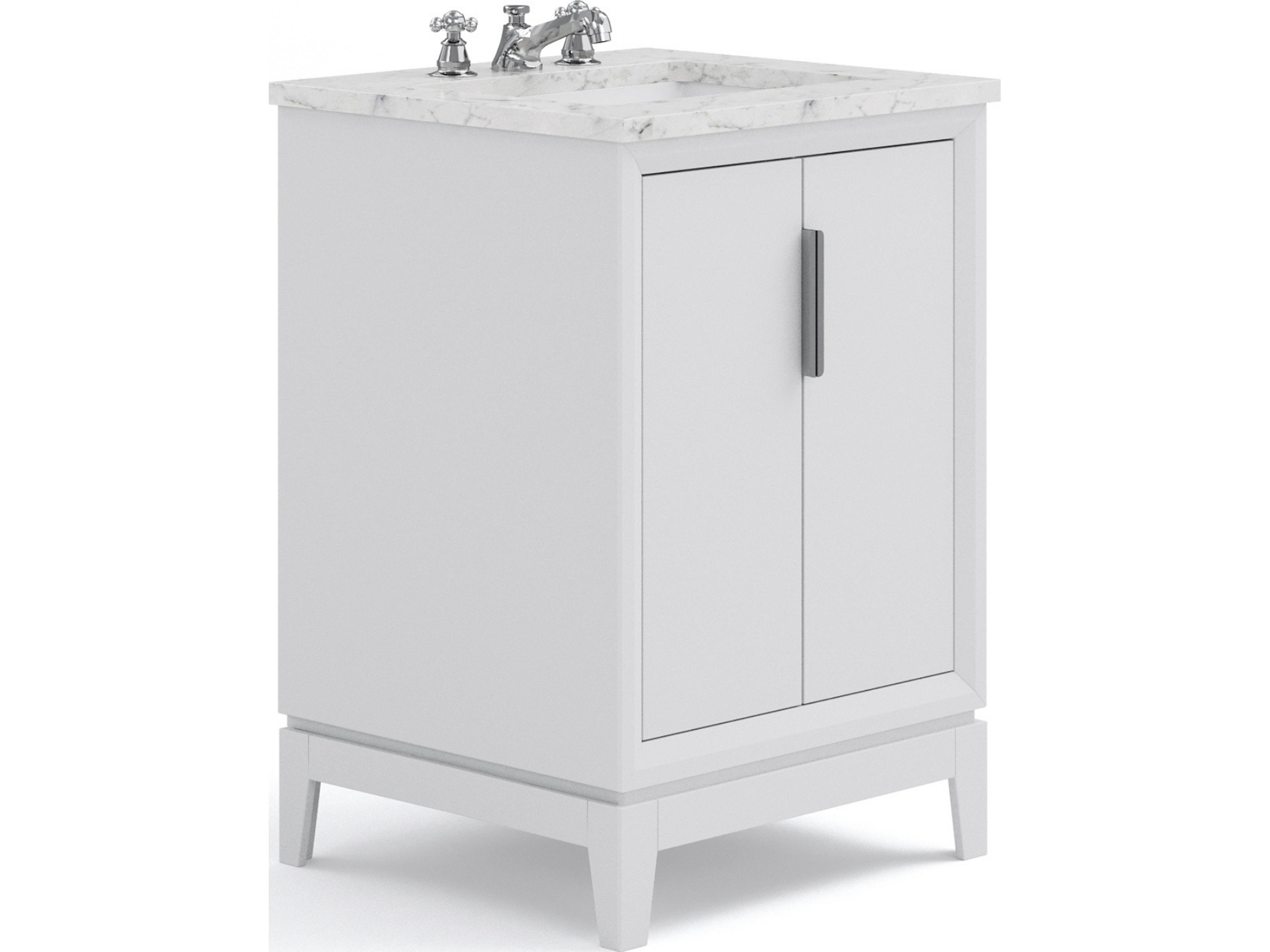 Water Creation Elizabeth Single Sink Carrara White Marble Countertop Bath Vanity In Pure White With Brushed Silver Hardware and Chrome Classic Faucet