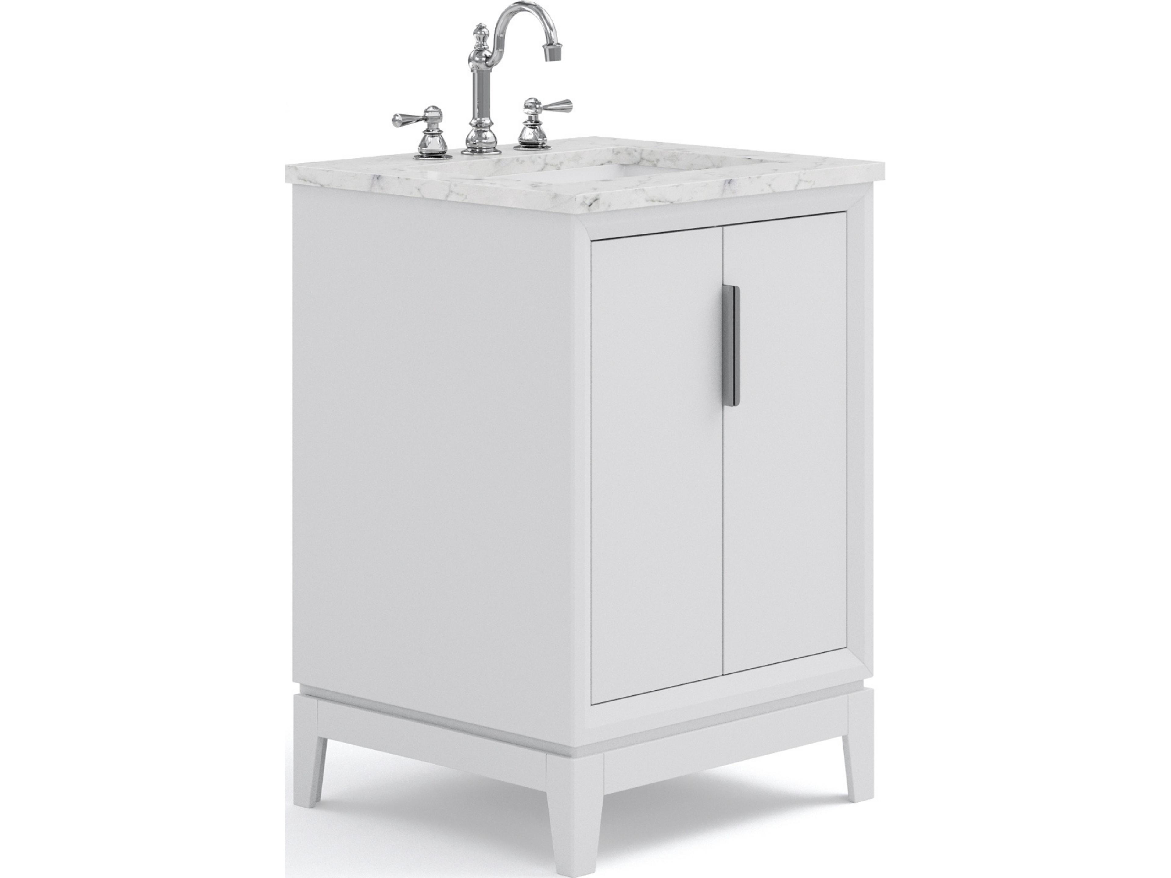Water Creation Elizabeth Single Sink Carrara White Marble Countertop Bath Vanity In Pure White With Brushed Silver Hardware and Chrome Hook Faucet