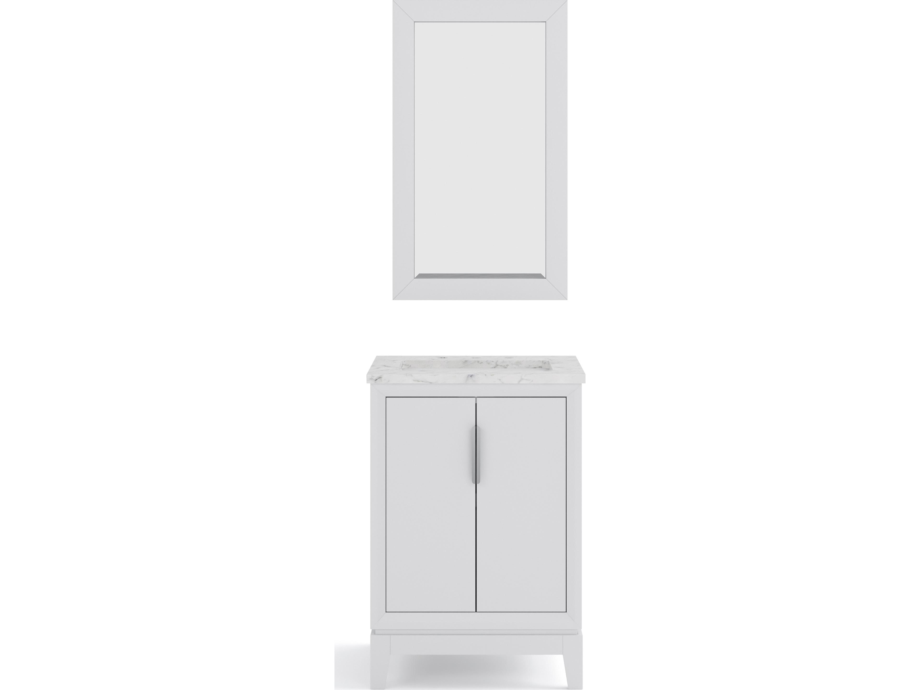 Water Creation Elizabeth Single Sink Carrara White Marble Countertop Bath Vanity In Pure White With Brushed Silver Hardware and Rectangular Mirror (S)