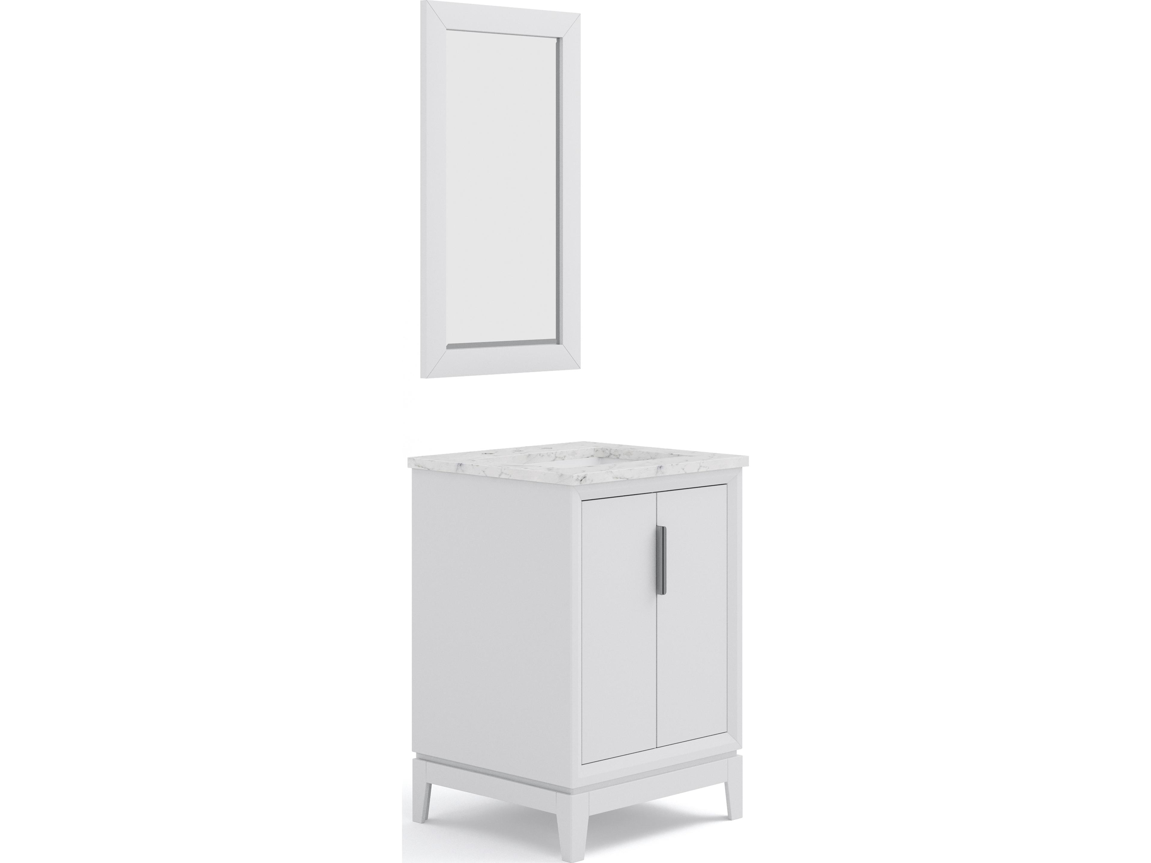 Water Creation Elizabeth Single Sink Carrara White Marble Countertop Bath Vanity In Pure White With Brushed Silver Hardware and Rectangular Mirror (S)