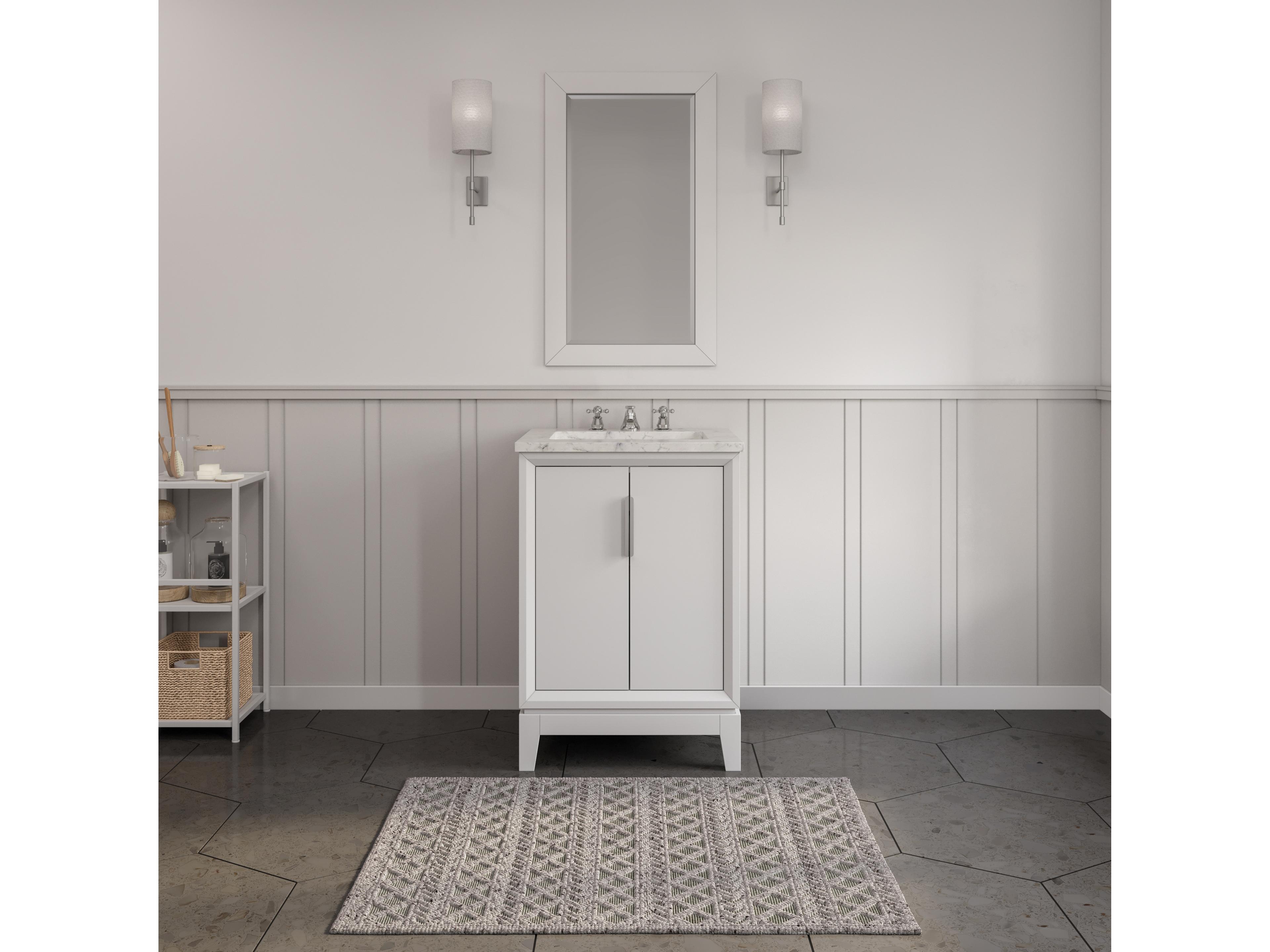 Water Creation Elizabeth Single Sink Carrara White Marble Countertop Bath Vanity In Pure White With Brushed Silver Hardware, Chrome Classic Faucet and Rectangular Mirror (S)