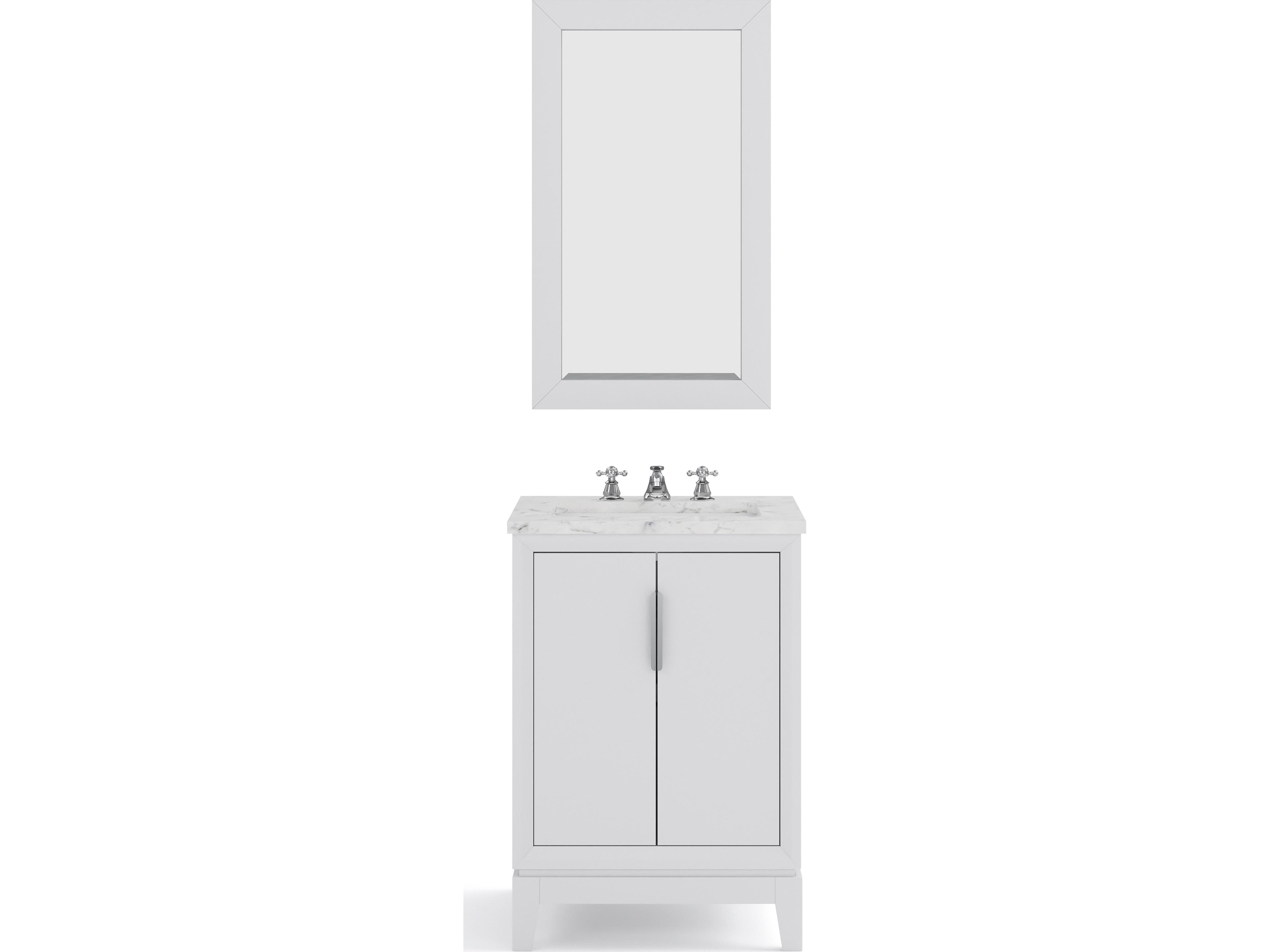 Water Creation Elizabeth Single Sink Carrara White Marble Countertop Bath Vanity In Pure White With Brushed Silver Hardware, Chrome Classic Faucet and Rectangular Mirror (S)