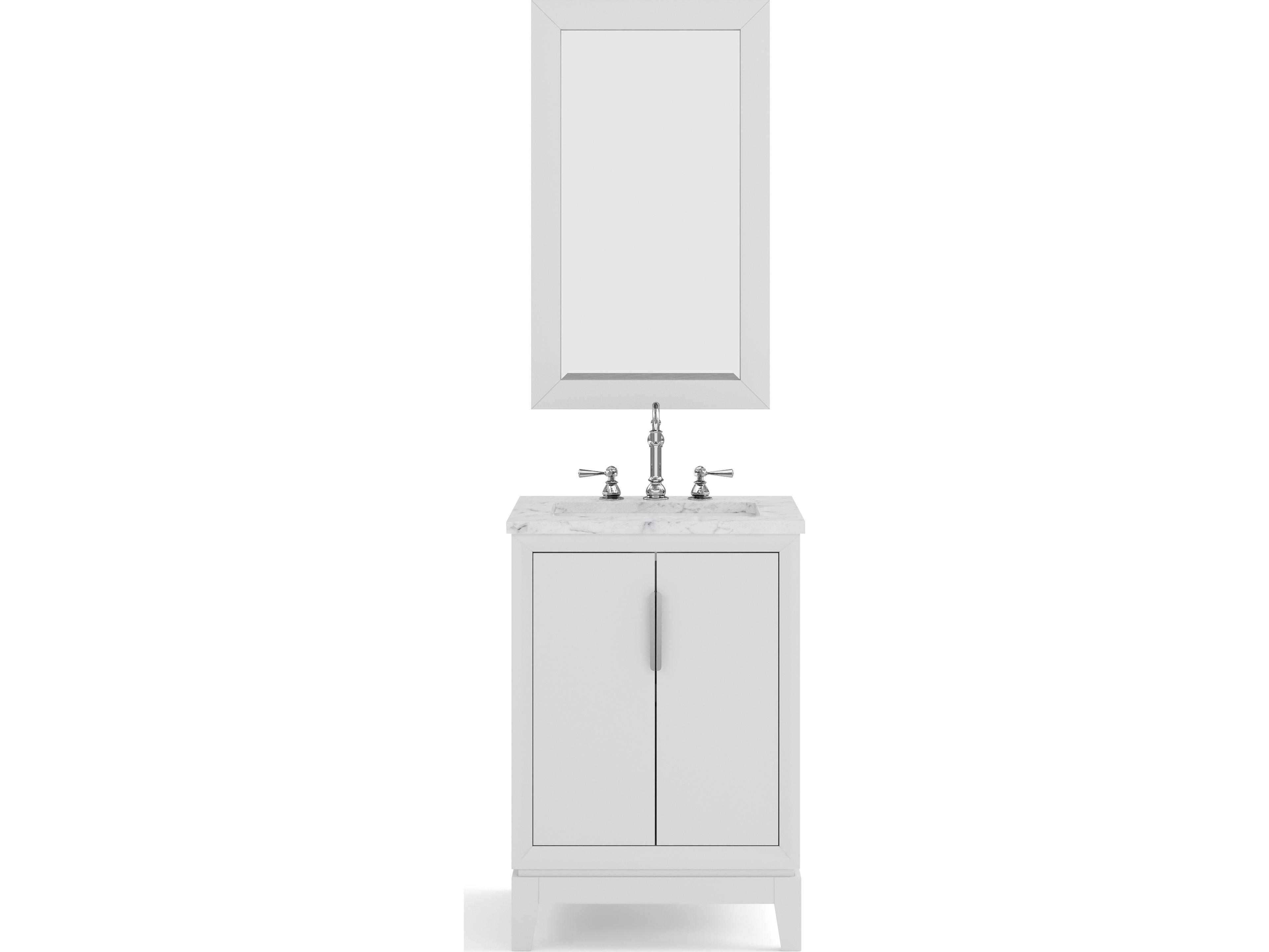 Water Creation Elizabeth Chrome Vanity Single Sink Carrara White Marble Countertop Bath Vanity In Pure White With Brushed Silver Hardware, Chrome Hook Faucet and Rectangular Mirror (S)