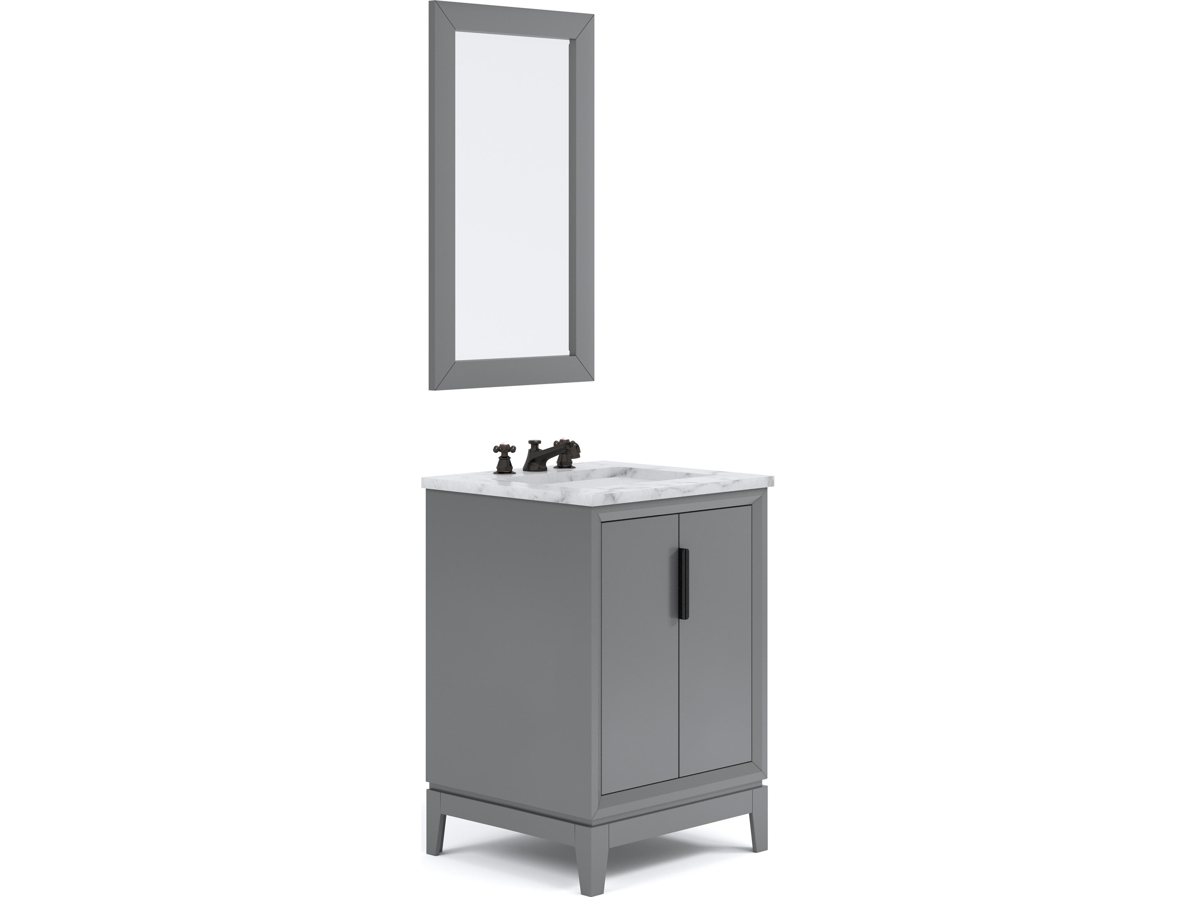 Water Creation Elizabeth Single Sink Carrara White Marble Vanity In Cashmere Grey With Matching Mirror Faucets