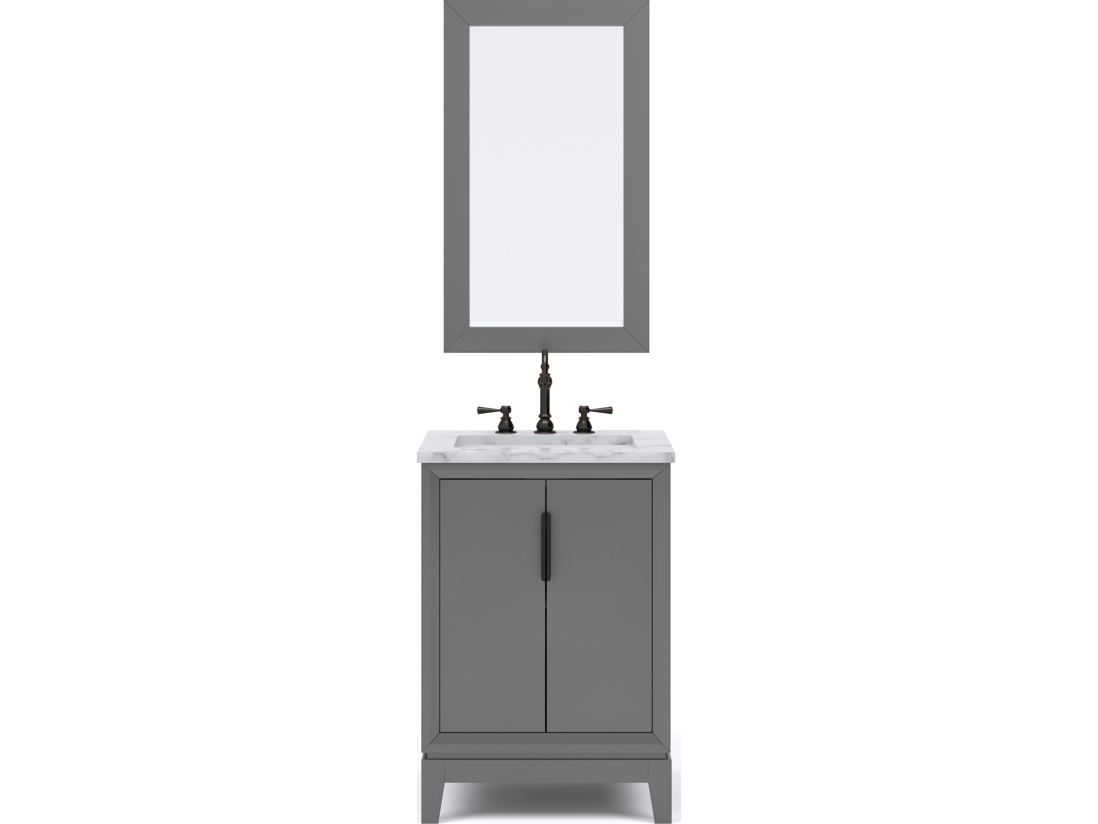 Water Creation Elizabeth Single Sink Carrara White Marble Vanity In Cashmere Grey With Matching Mirror and Hook Faucets
