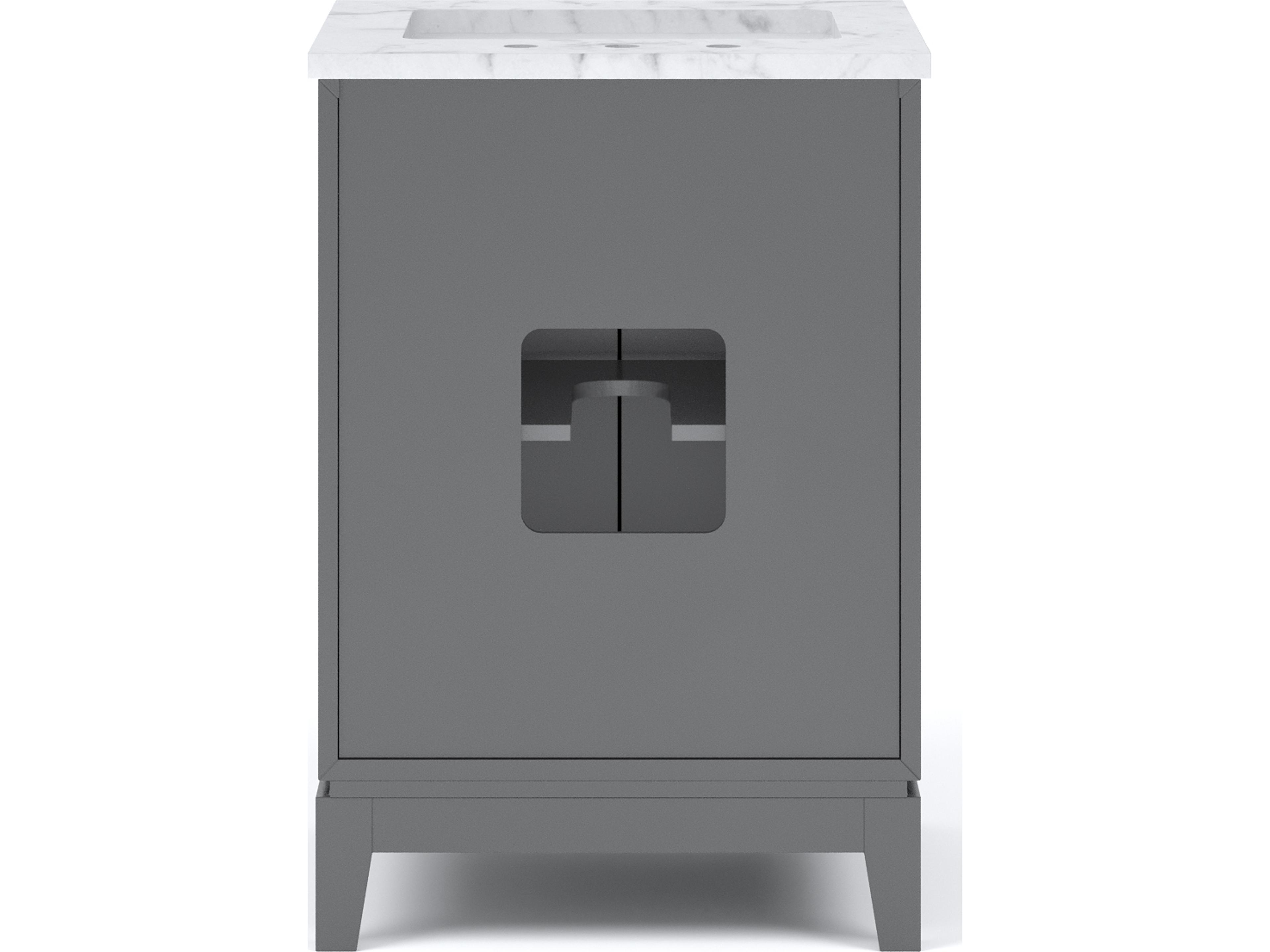 Water Creation Elizabeth Single Sink Carrara White Marble Vanity In Cashmere Grey With Matching Mirror and Hook Faucets