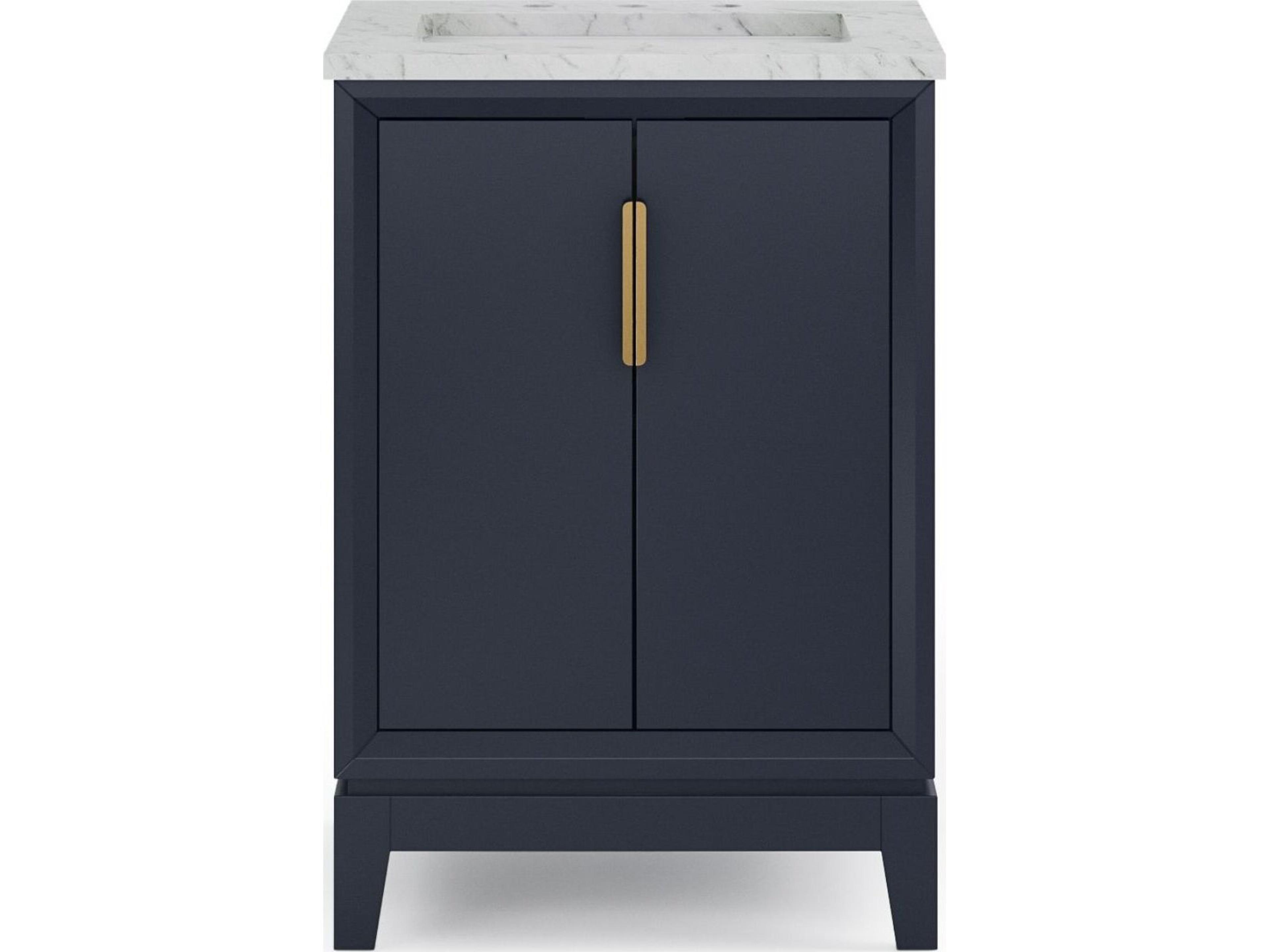 Water Creation Elizabeth Single Sink Carrara White Marble Countertop Bath Vanity In Monarch Blue with Satin Gold Hardware