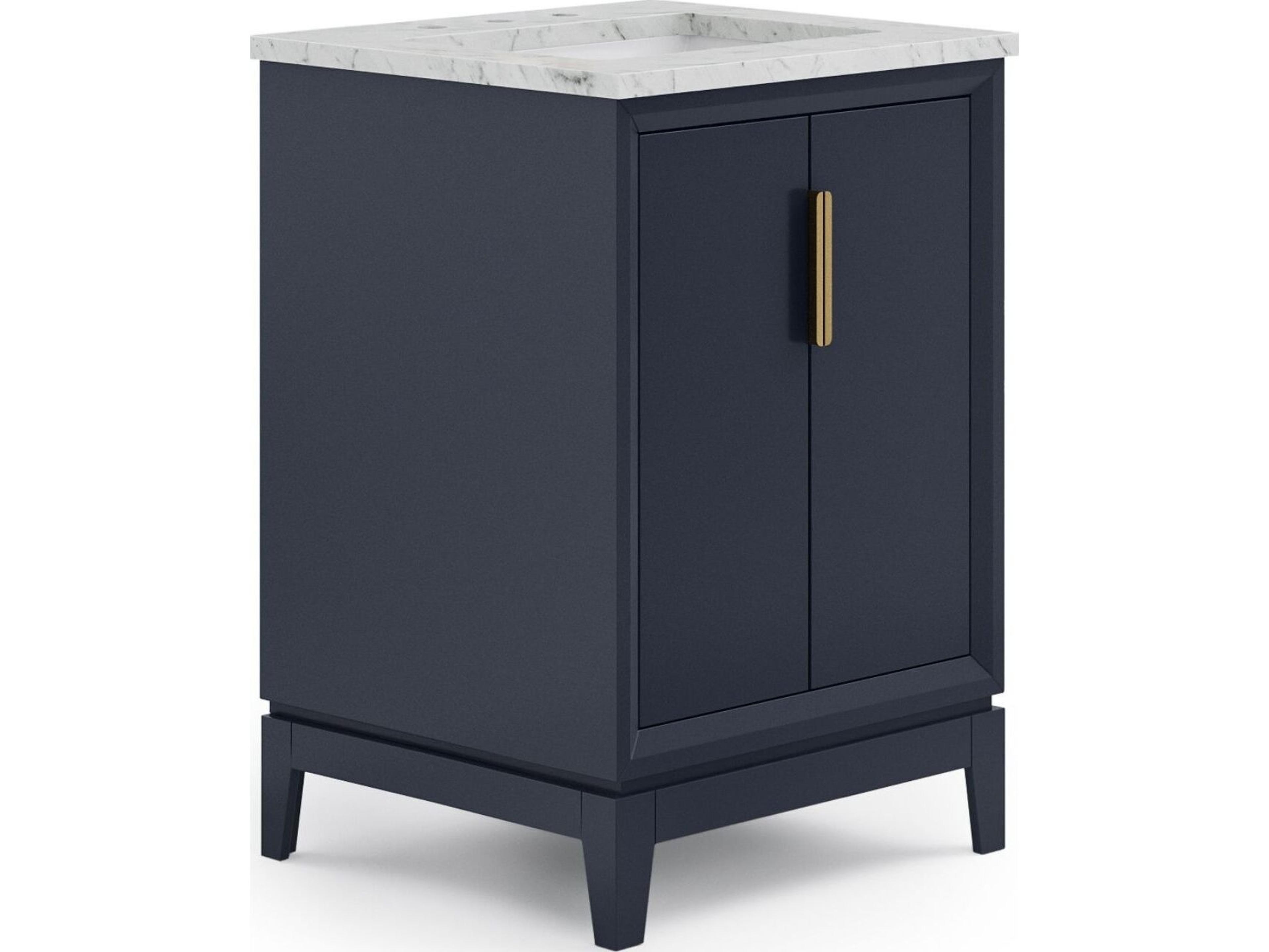 Water Creation Elizabeth Single Sink Carrara White Marble Countertop Bath Vanity In Monarch Blue with Satin Gold Hardware