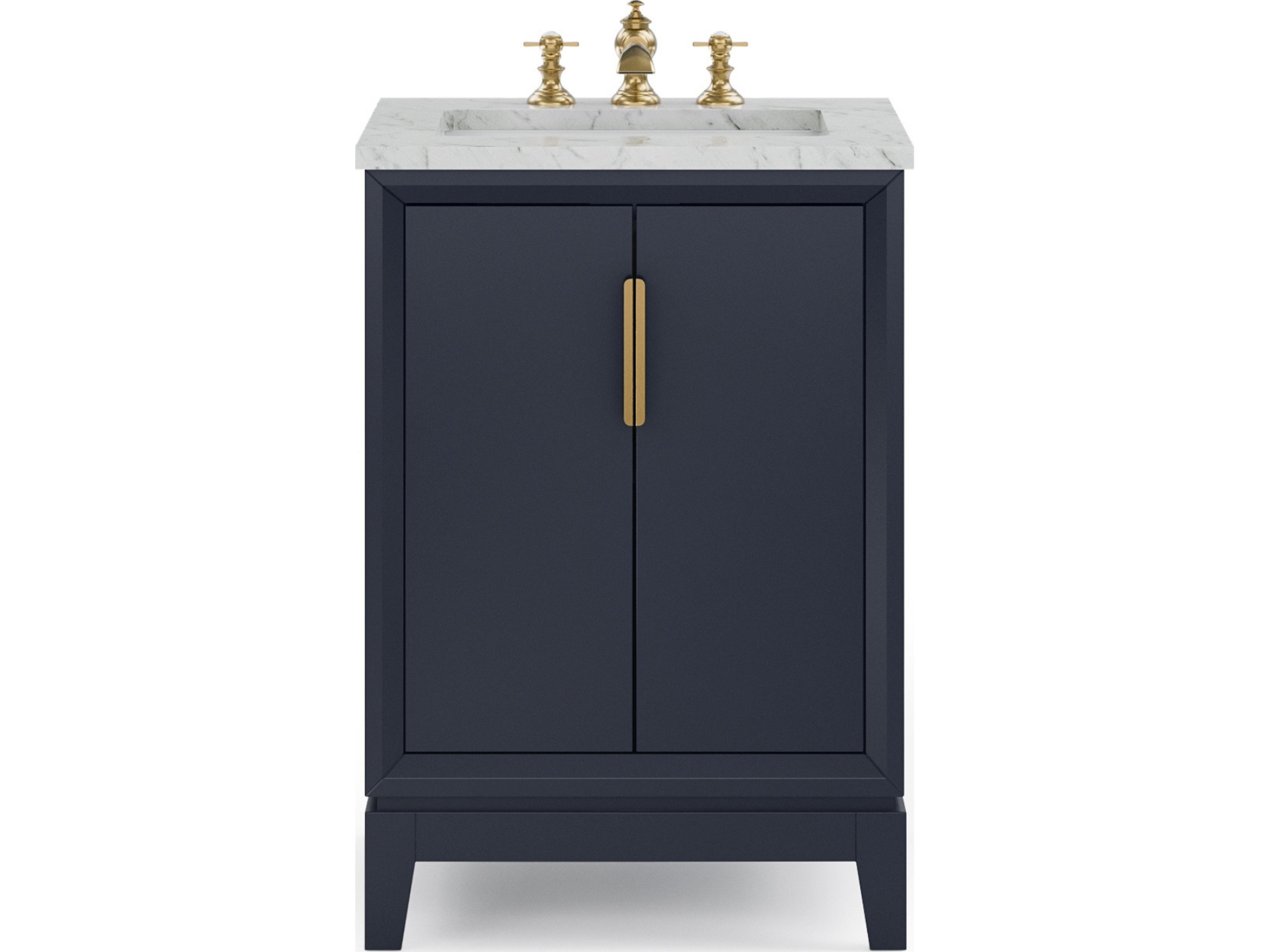 Water Creation Elizabeth Single Sink Carrara White Marble Countertop Bath Vanity In Monarch Blue With Satin Gold Hardware and Waterfall Faucet