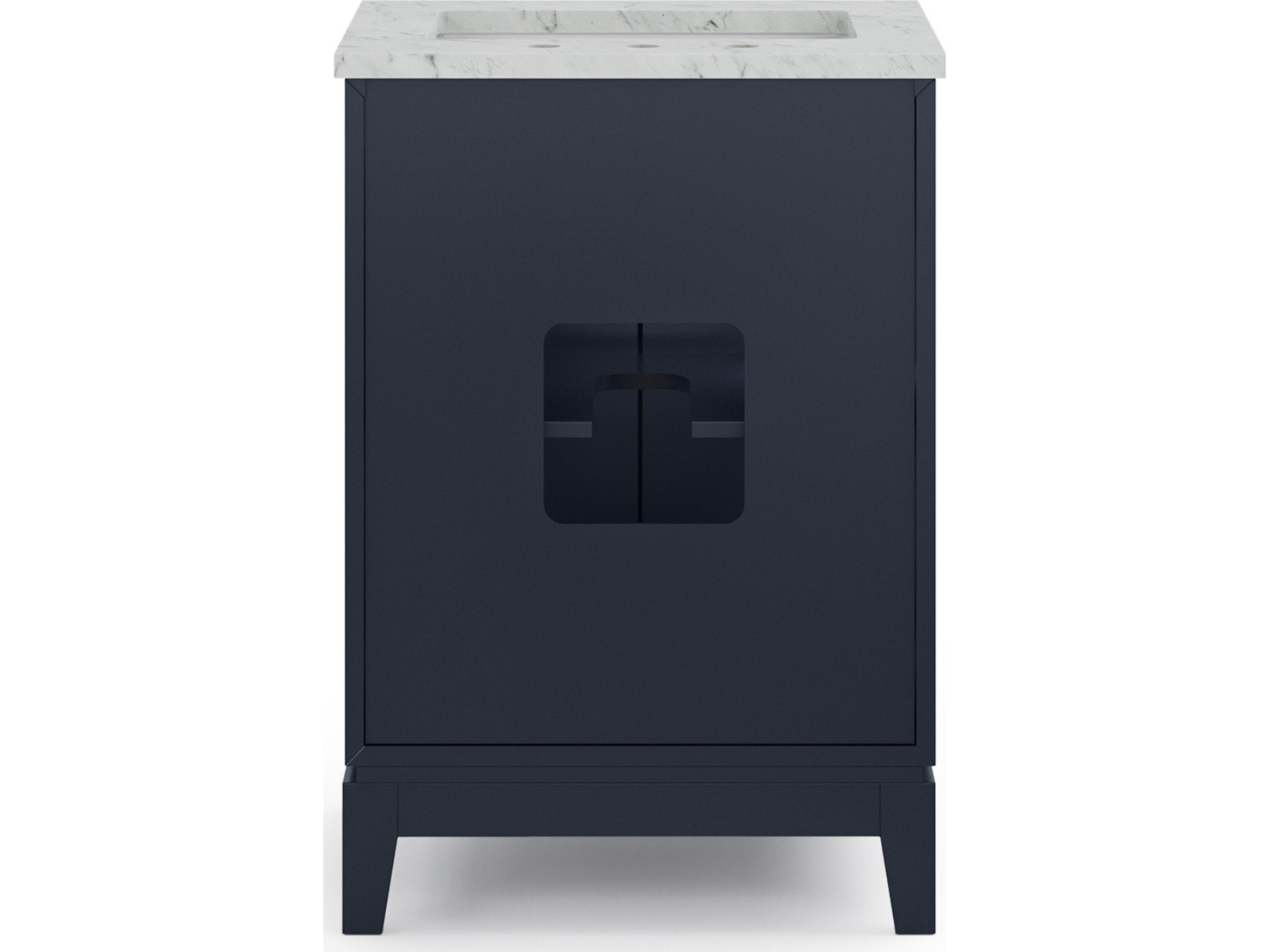 Water Creation Elizabeth Single Sink Carrara White Marble Countertop Bath Vanity In Monarch Blue With Satin Gold Hardware and Hook Faucet