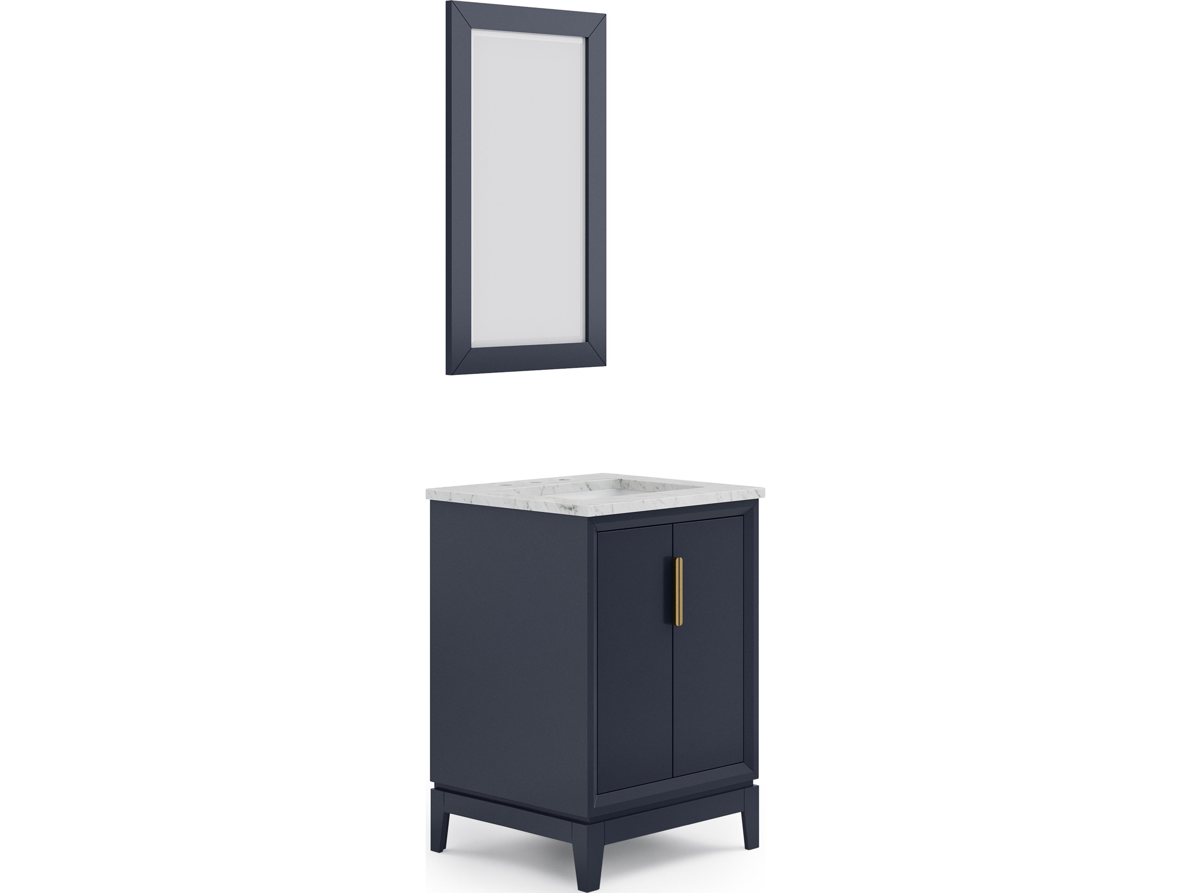 Water Creation Elizabeth Single Sink Carrara White Marble Countertop Bath Vanity In Monarch Blue With Satin Gold Hardware and Rectangular Mirror (S)