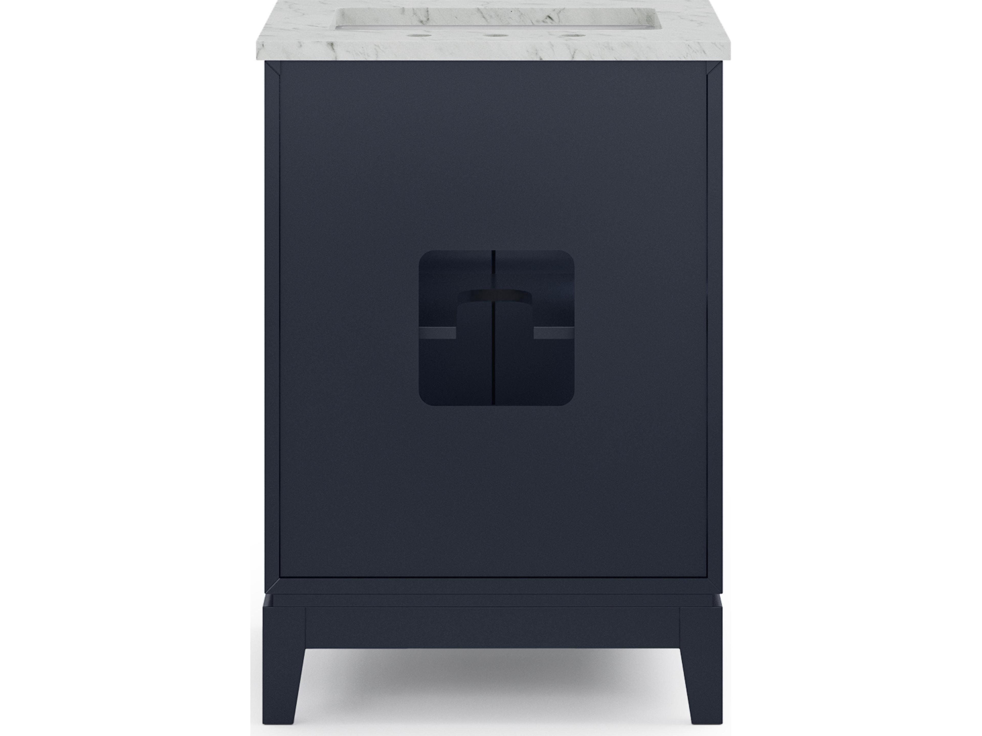 Water Creation Elizabeth Single Sink Carrara White Marble Countertop Bath Vanity In Monarch Blue With Satin Gold Hardware and Rectangular Mirror (S)