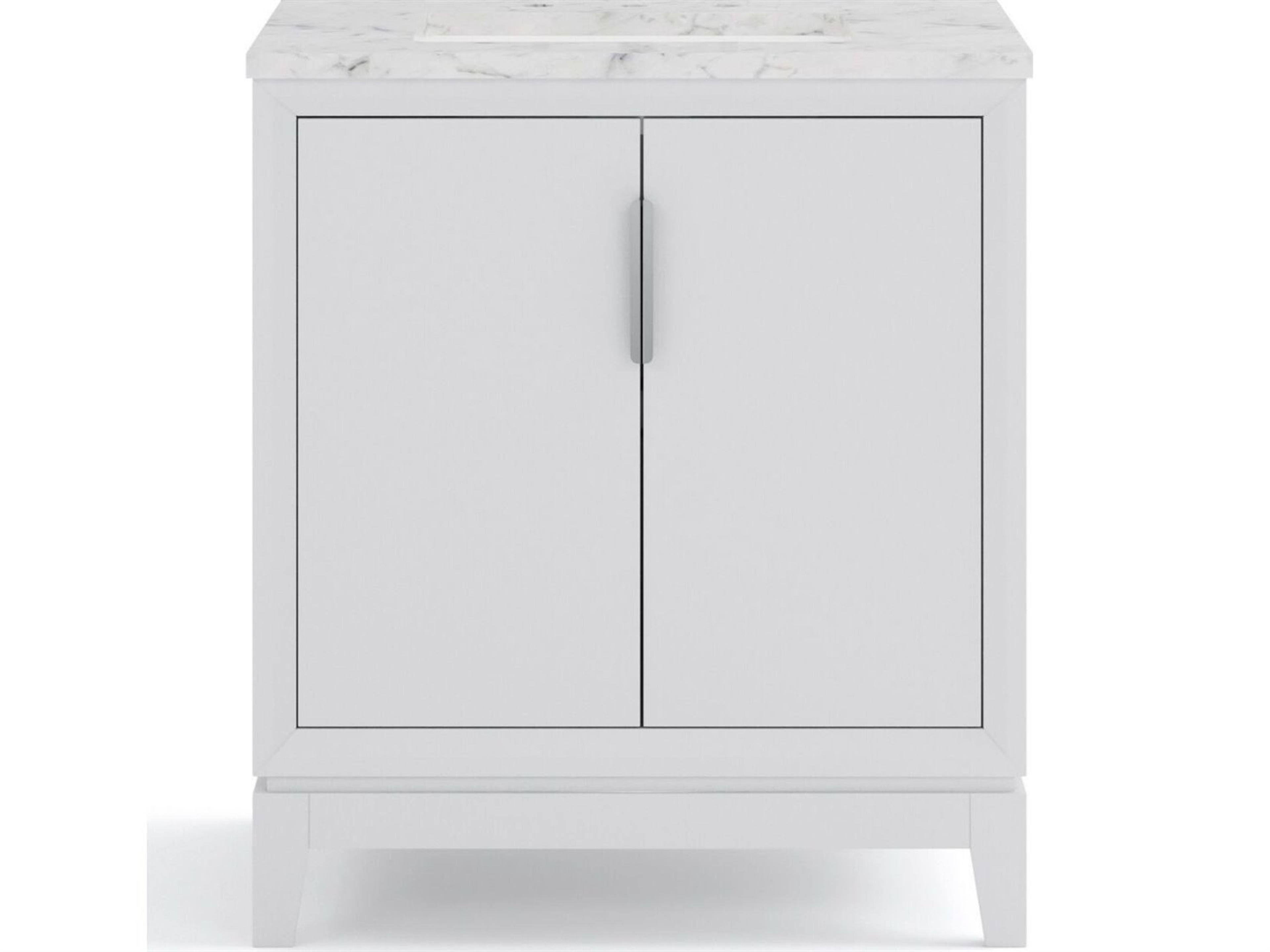 Water Creation Elizabeth Single Sink Carrara White Marble Countertop Bath Vanity In Pure White with Brushed Silver Hardware