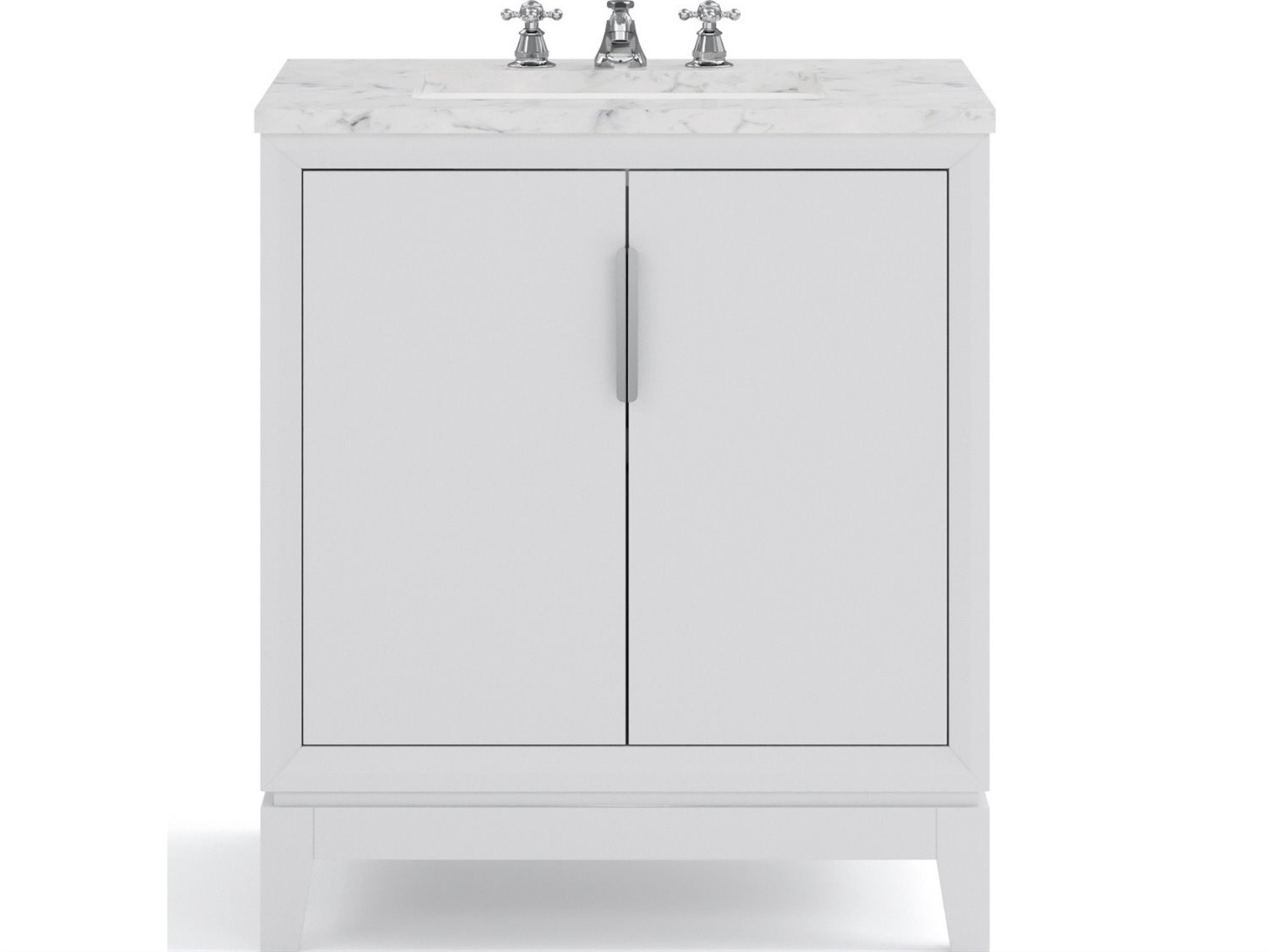 Water Creation Elizabeth Single Sink Carrara White Marble Countertop Bath Vanity In Pure White With Brushed Silver Hardware and Chrome Classic Faucet