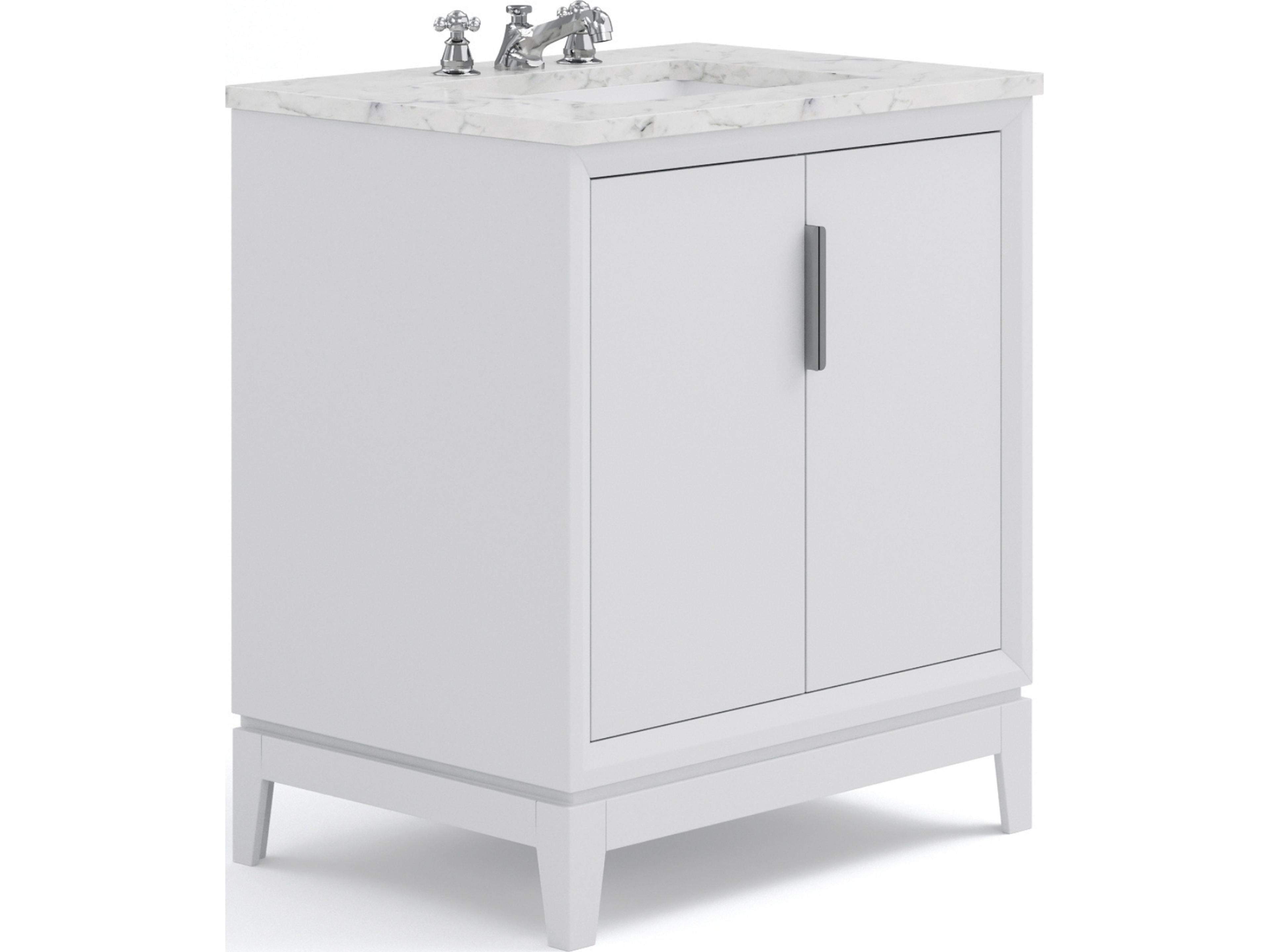 Water Creation Elizabeth Single Sink Carrara White Marble Countertop Bath Vanity In Pure White With Brushed Silver Hardware and Chrome Classic Faucet