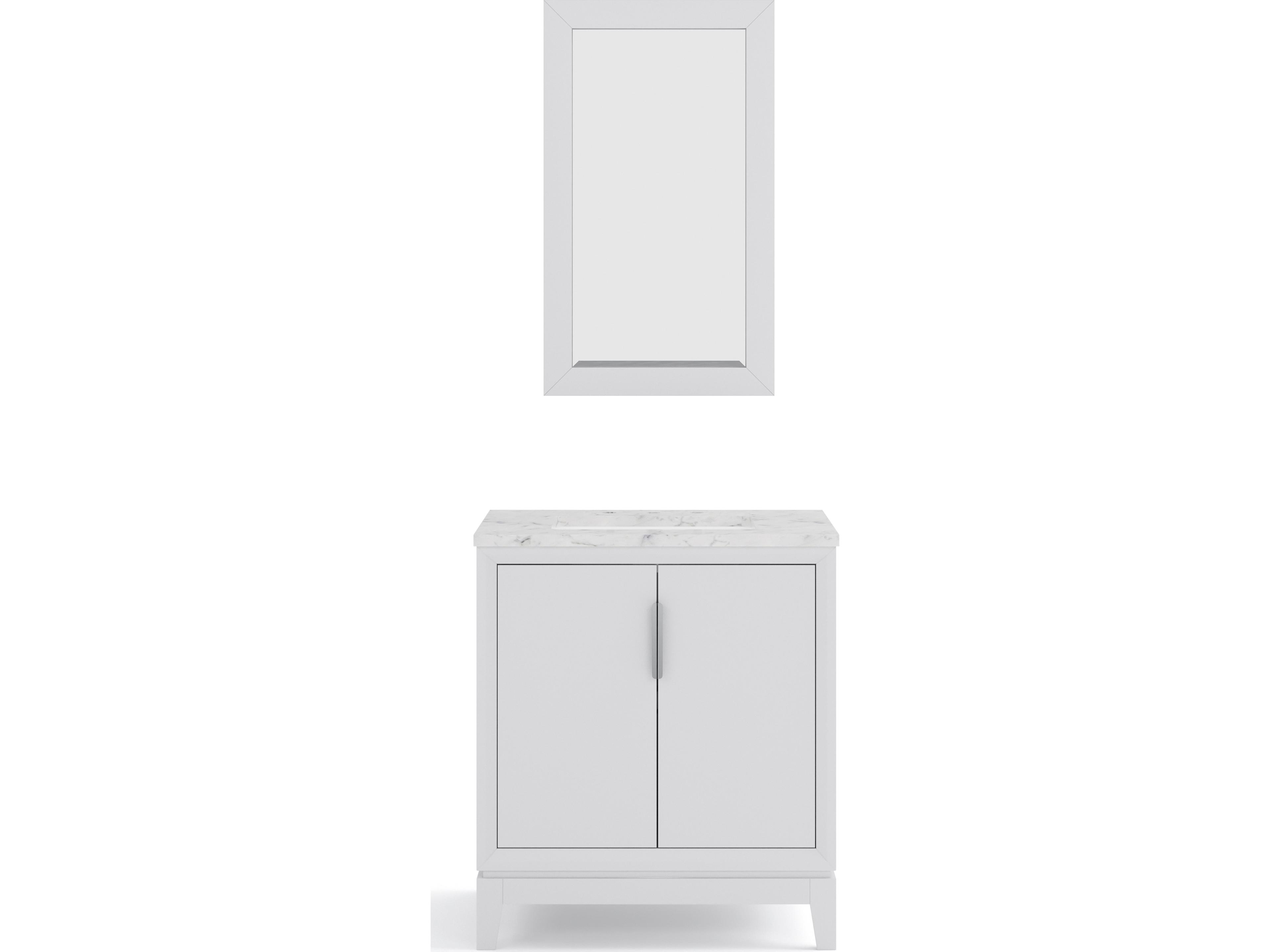 Water Creation Elizabeth Single Sink Carrara White Marble Countertop Bath Vanity In Pure White With Brushed Silver Hardware and Rectangular Mirror