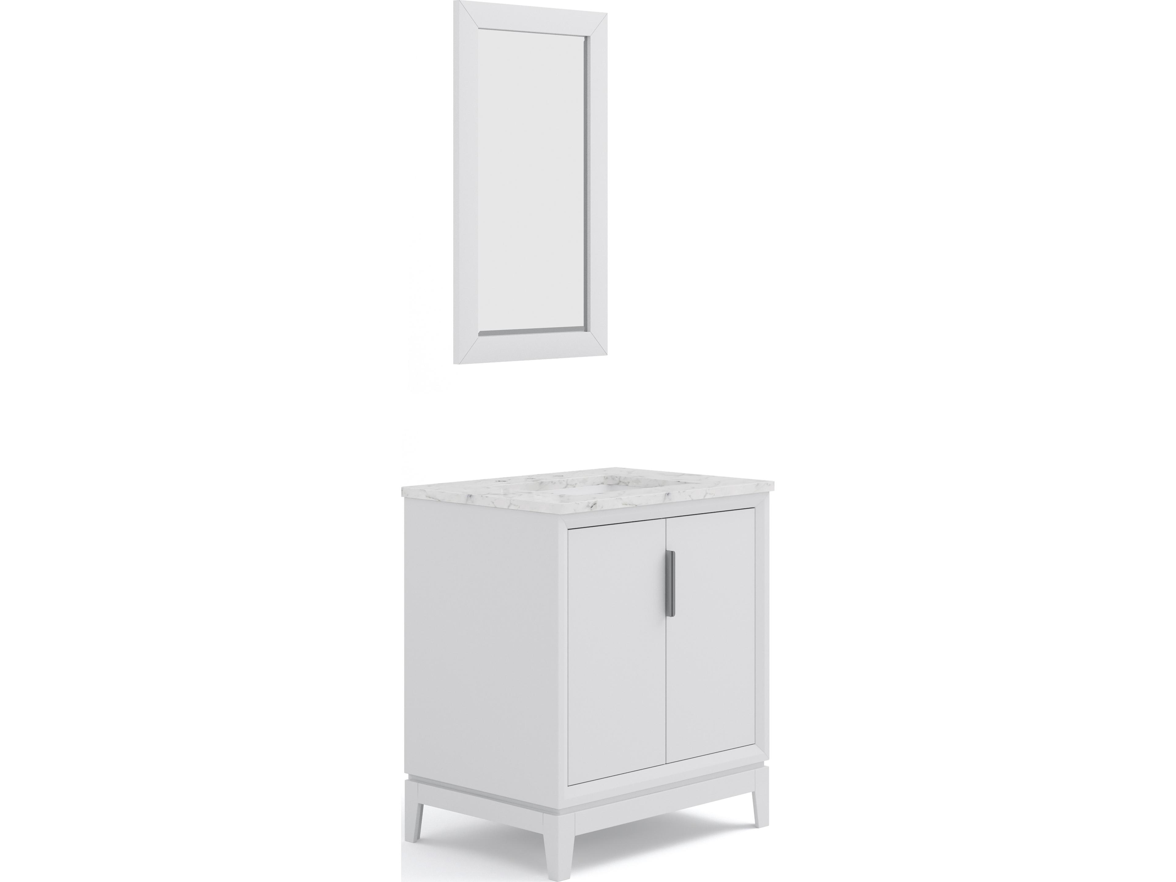 Water Creation Elizabeth Single Sink Carrara White Marble Countertop Bath Vanity In Pure White With Brushed Silver Hardware and Rectangular Mirror