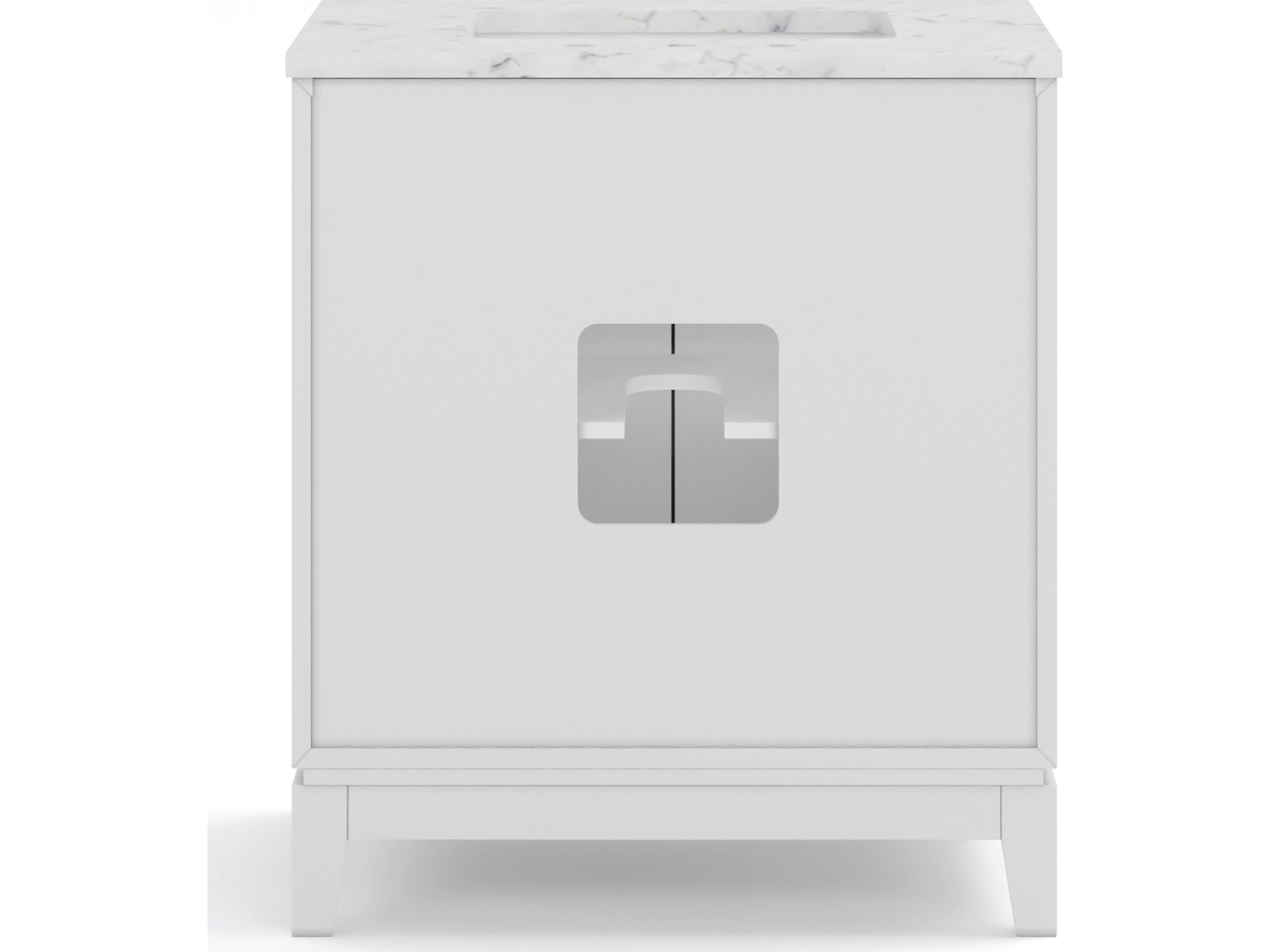 Water Creation Elizabeth Single Sink Carrara White Marble Countertop Bath Vanity In Pure White With Brushed Silver Hardware and Rectangular Mirror