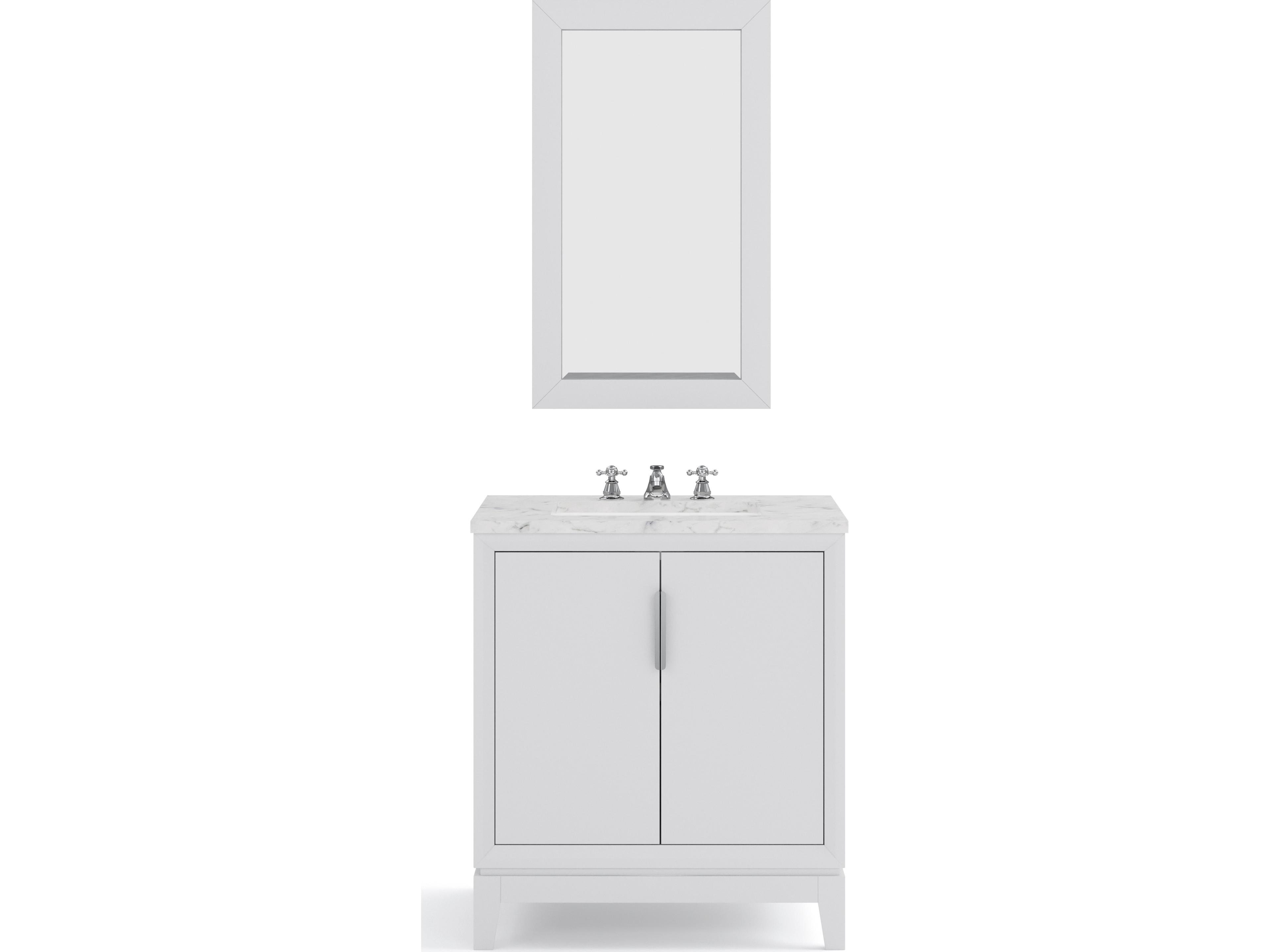 Water Creation Elizabeth Single Sink Carrara White Marble Countertop Bath Vanity In Pure White With Brushed Silver Hardware, Chrome Classic Faucet and Rectangular Mirror
