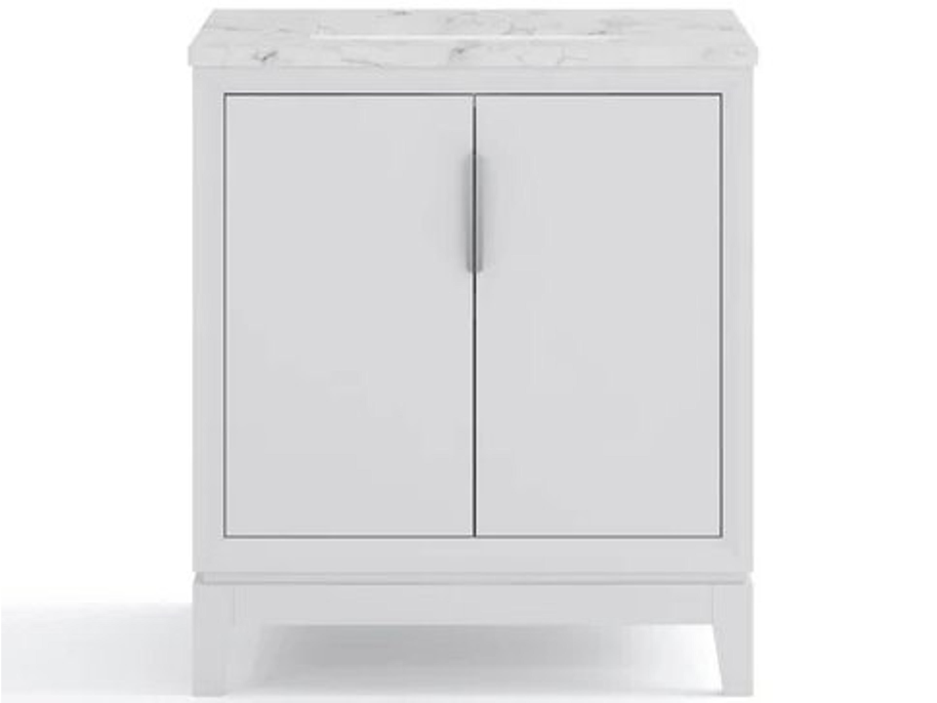 Water Creation Elizabeth Single Sink Carrara White Marble Countertop Bath Vanity In Pure White With Brushed Silver Hardware, Chrome Hook Faucet and Rectangular Mirror (S)