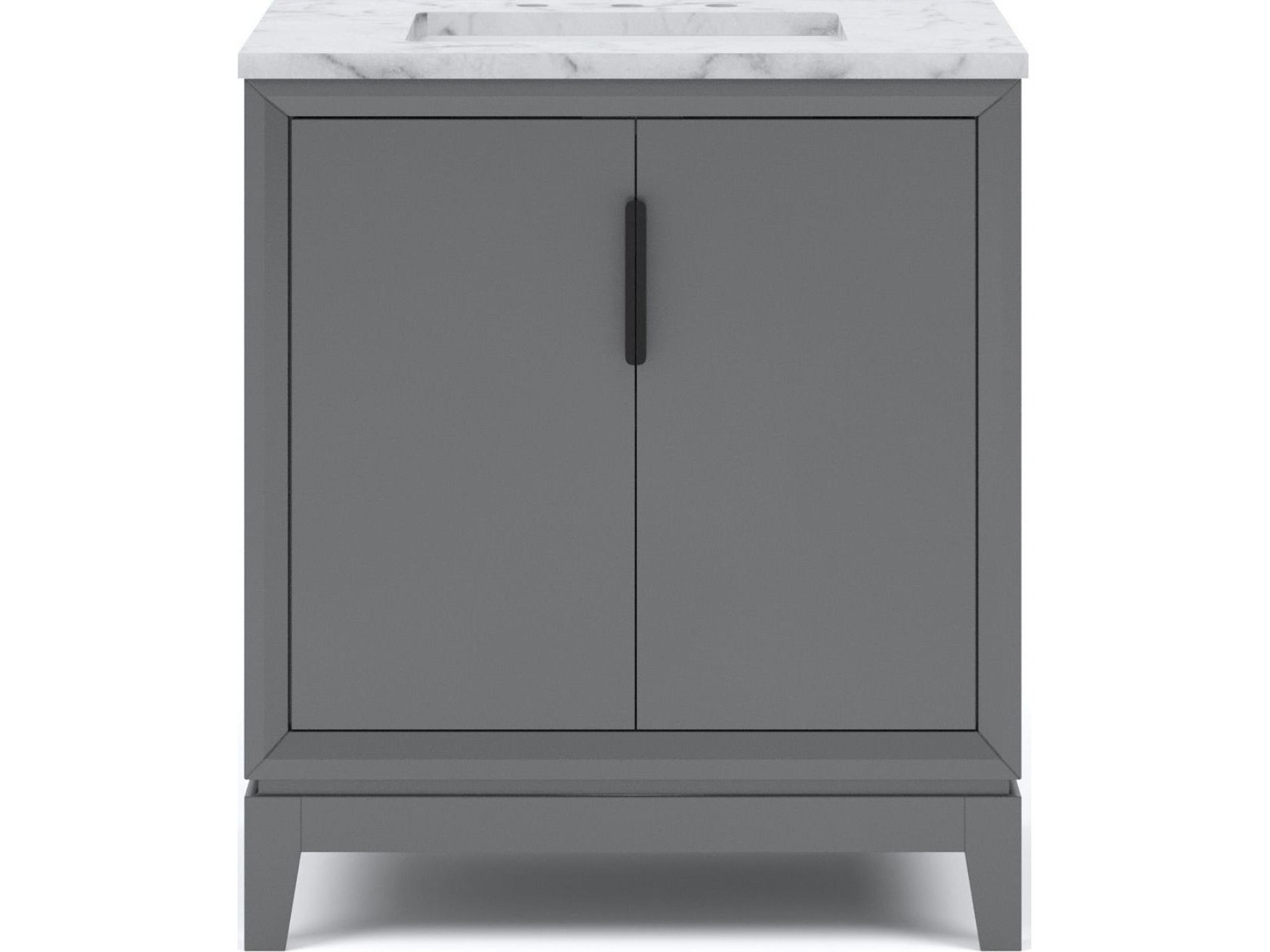 Water Creation Elizabeth Single Sink Carrara White Marble Countertop Bath Vanity In Cashmere Grey with Bronze Hardware