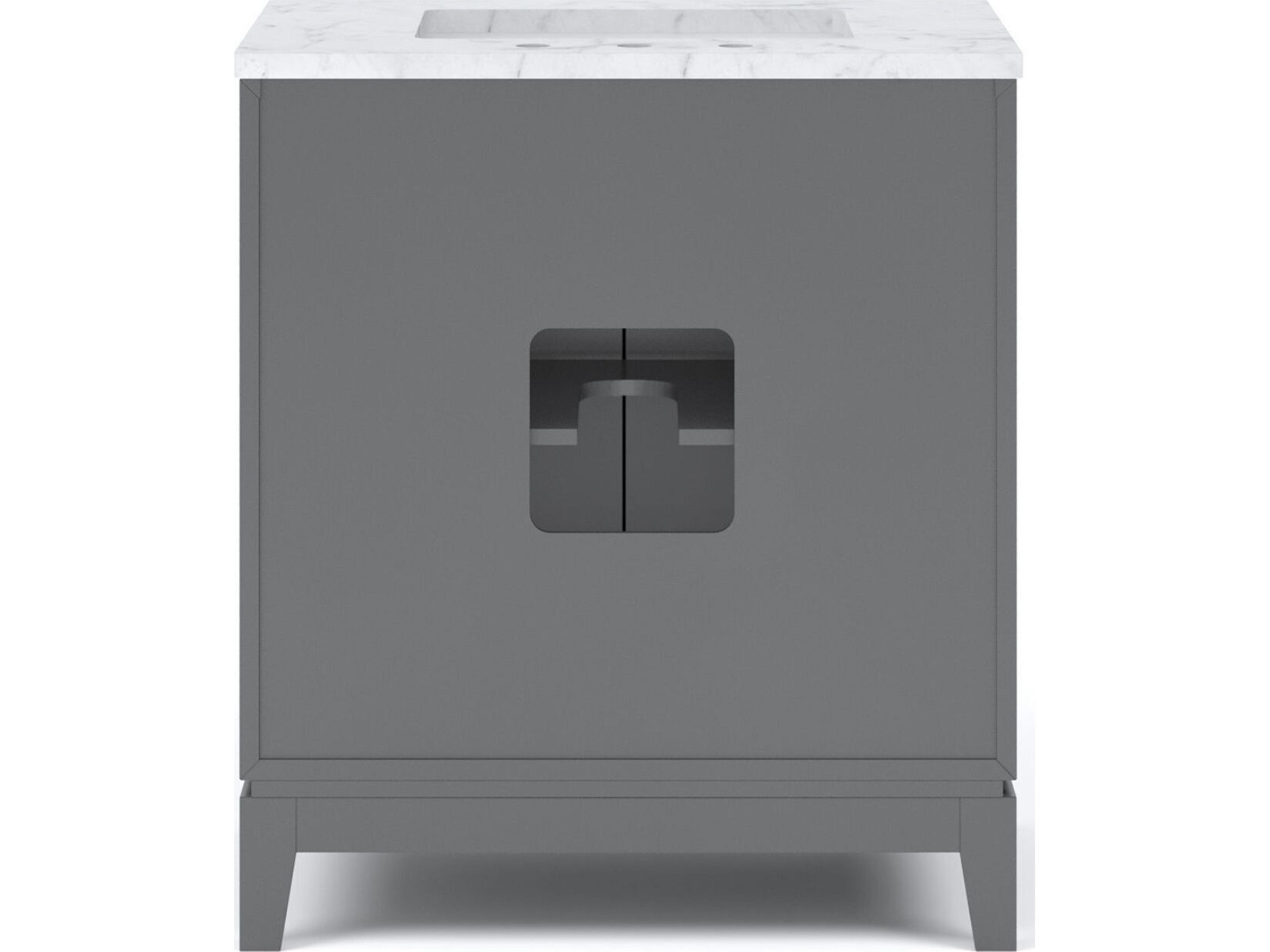 Water Creation Elizabeth Single Sink Carrara White Marble Countertop Bath Vanity In Cashmere Grey with Bronze Hardware