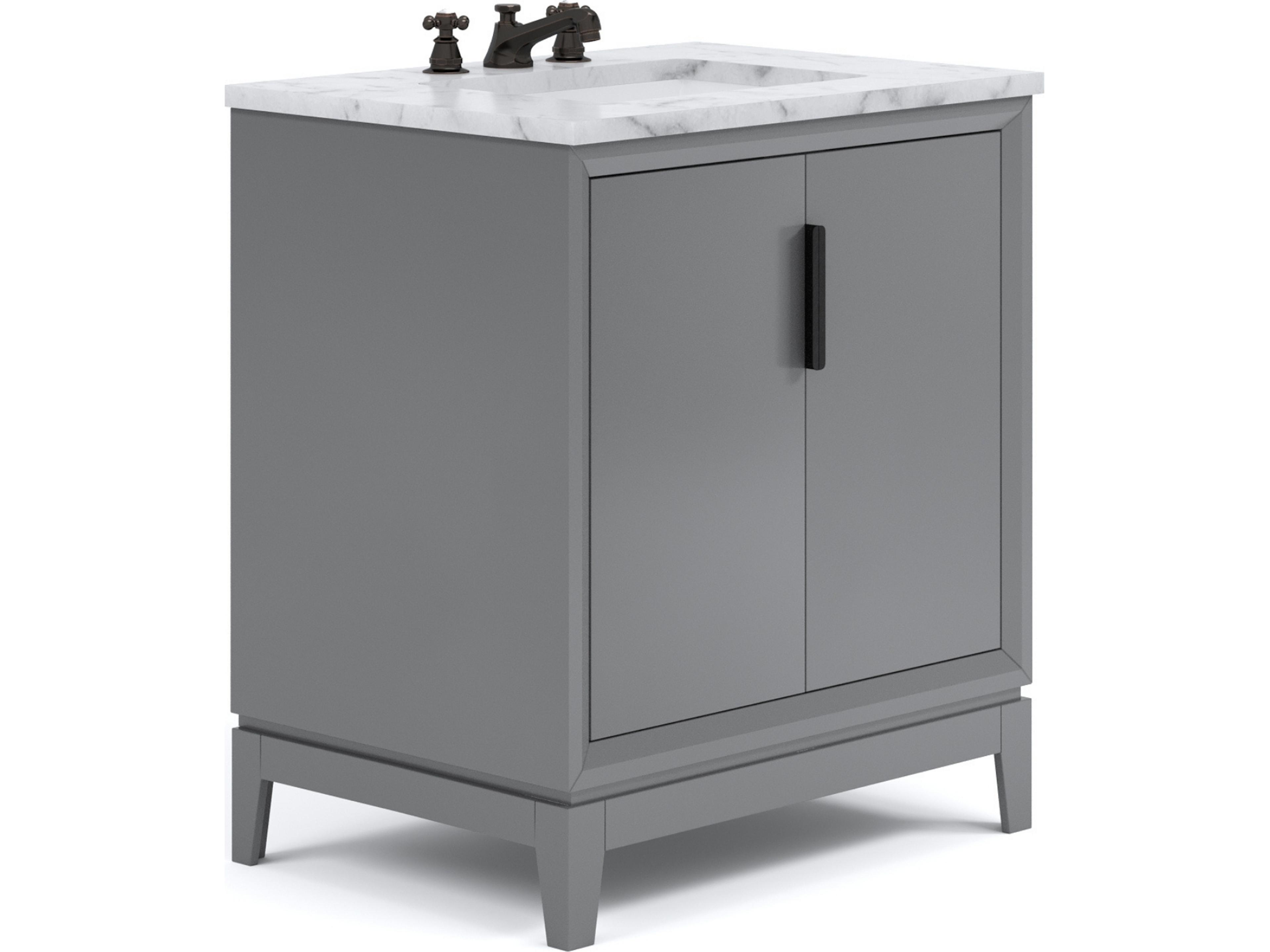 Water Creation Elizabeth Single Sink Carrara White Marble Countertop Bath Vanity In Cashmere Grey With Bronze Hardware and Oil Rubbed Bronze Classic Faucet